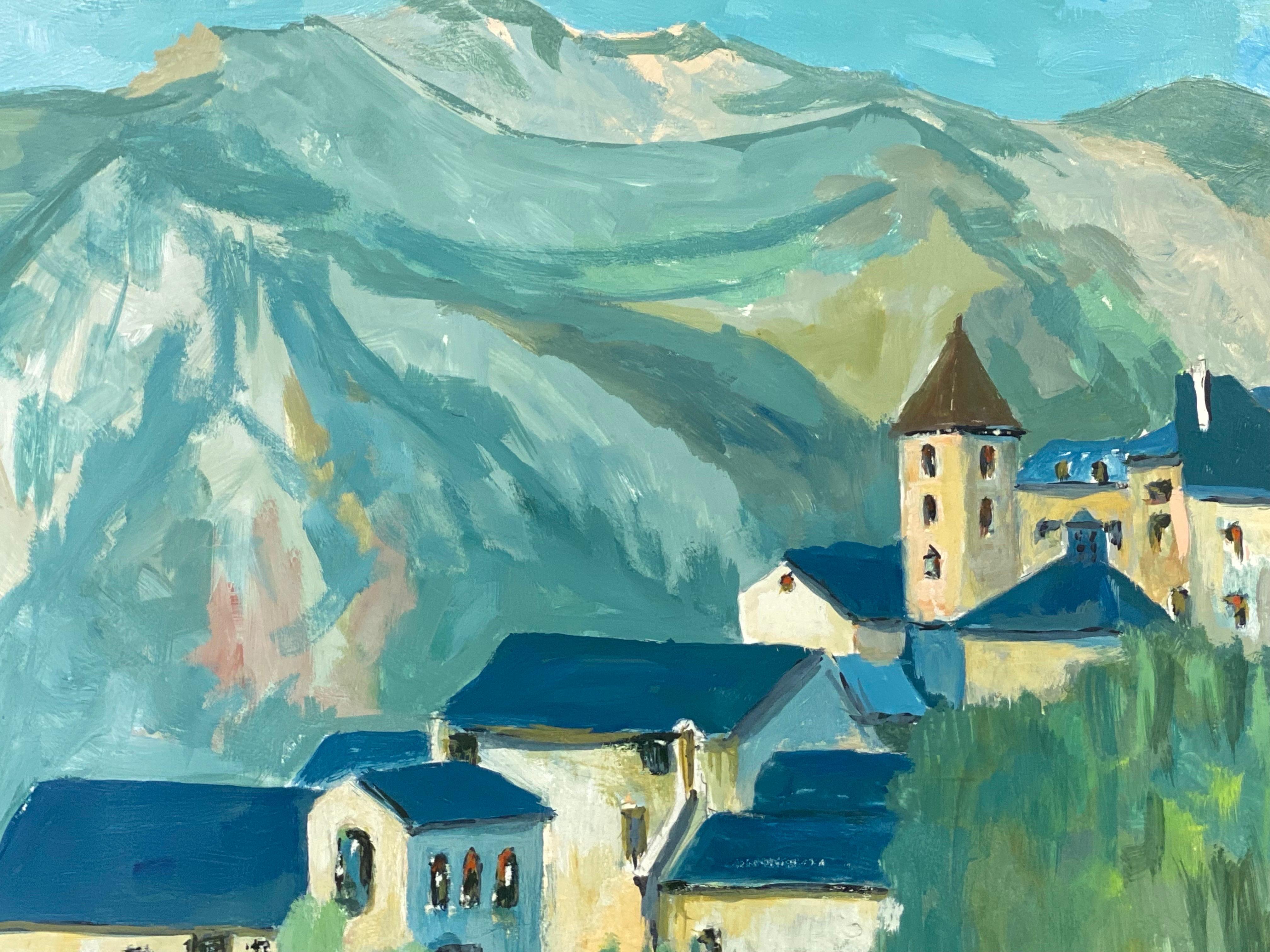 20ième siècle Peinture moderniste des années 1950, paysage à l'huile français aux couleurs vives et magnifiques en vente