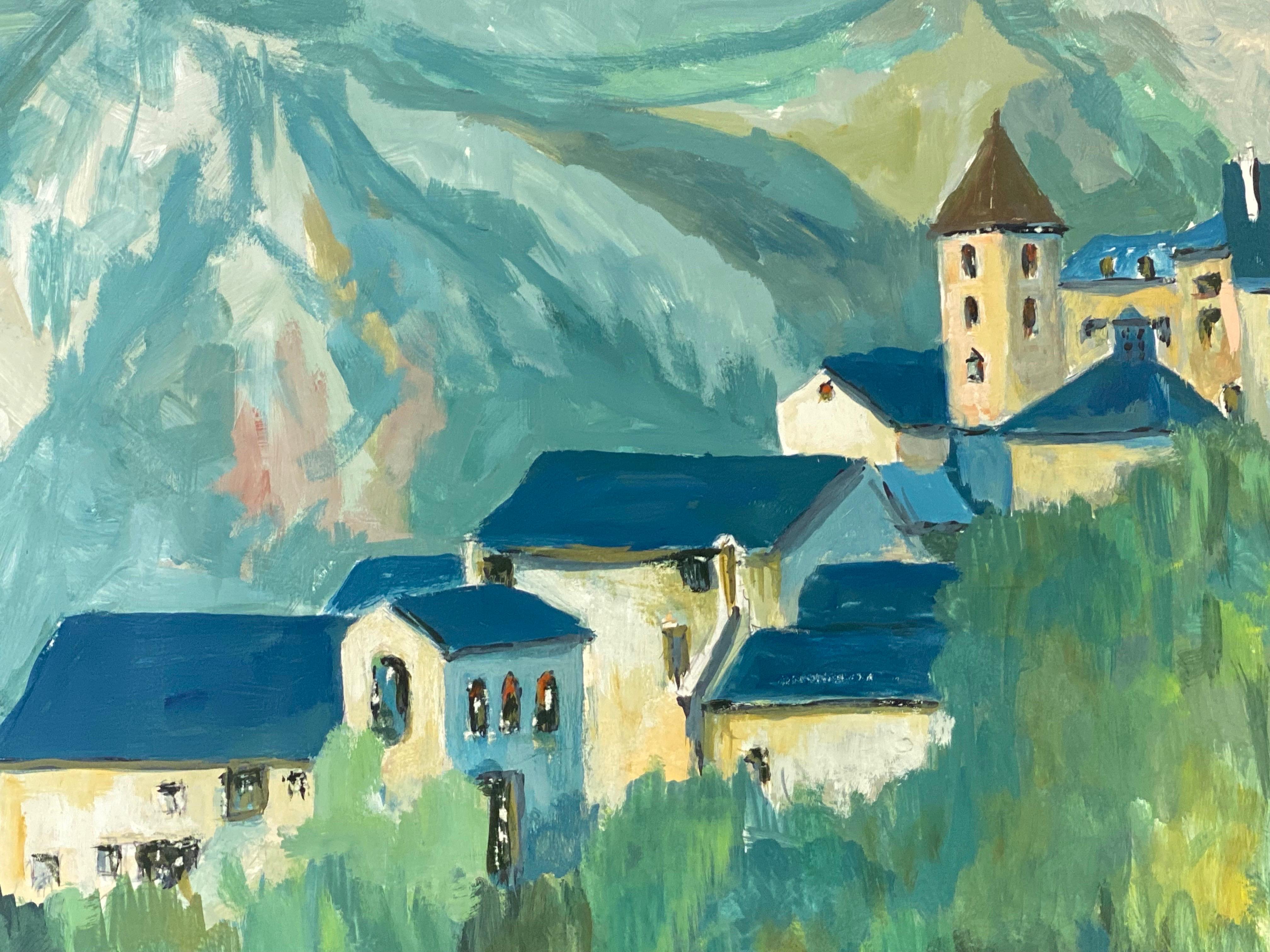 Autre Peinture moderniste des années 1950, paysage à l'huile français aux couleurs vives et magnifiques en vente