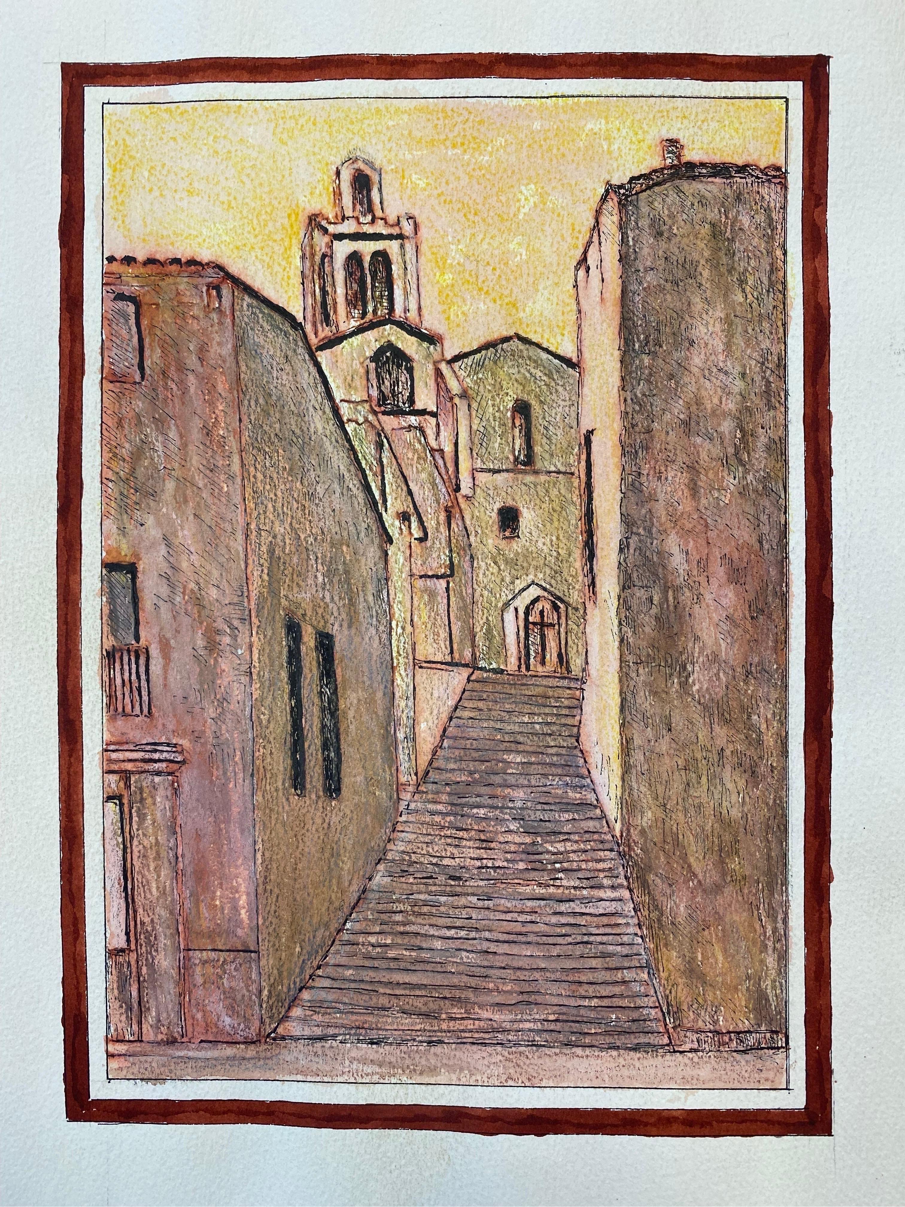 Moderno Pittura modernista degli anni '50, passi francesi verso la chiesa in vendita