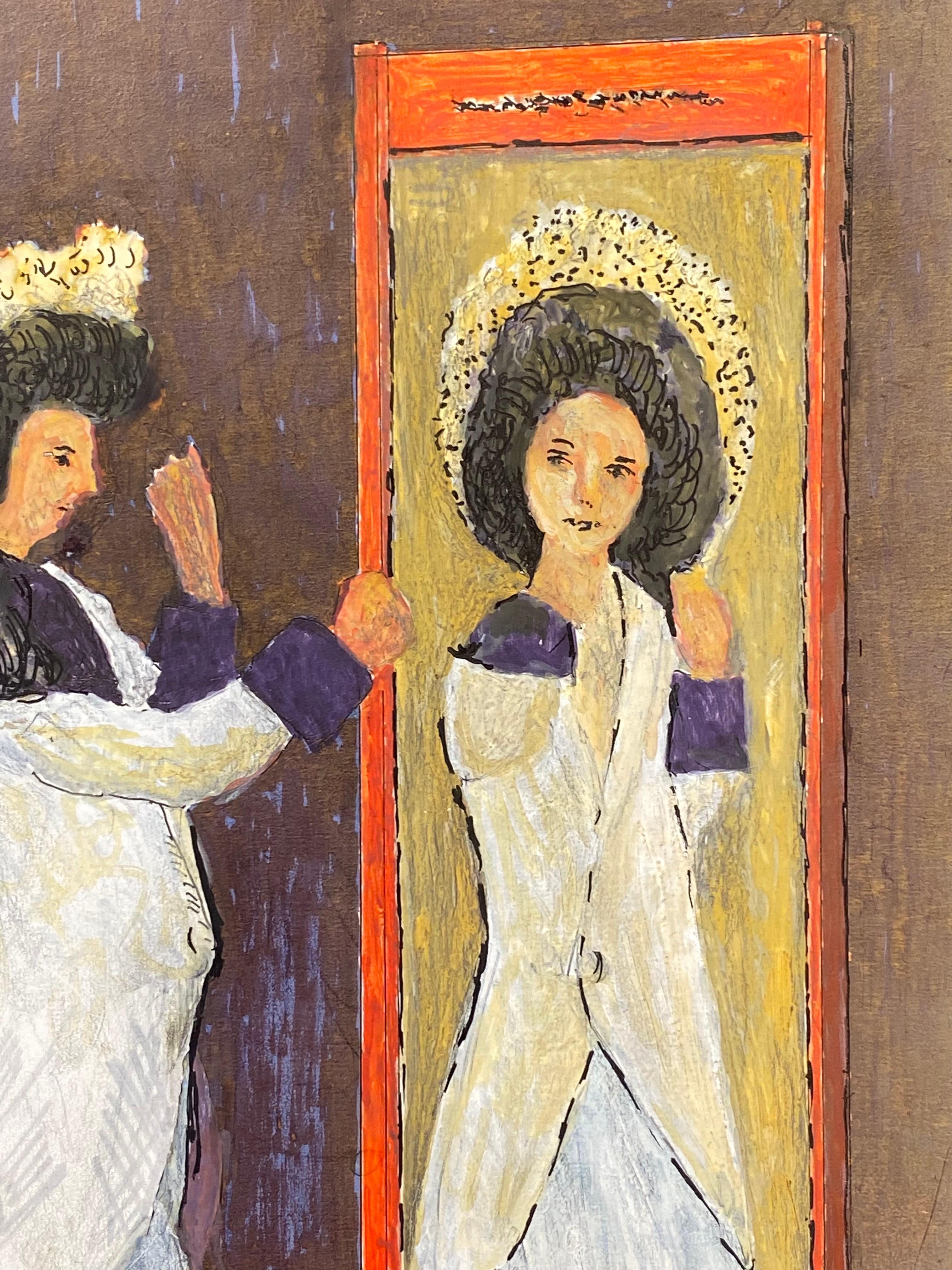 Peinture moderniste des années 1950, Lady Reflection in Mirror Excellent état - En vente à Cirencester, GB