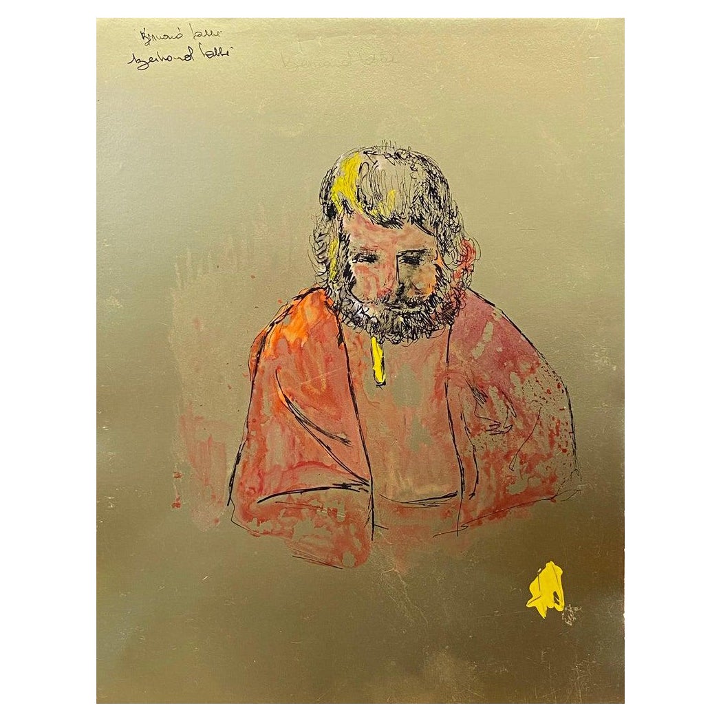 Peinture moderniste des années 1950, portrait d'une figure sur or