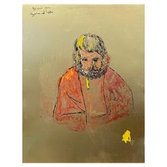 Peinture moderniste des années 1950, portrait d'une figure sur or