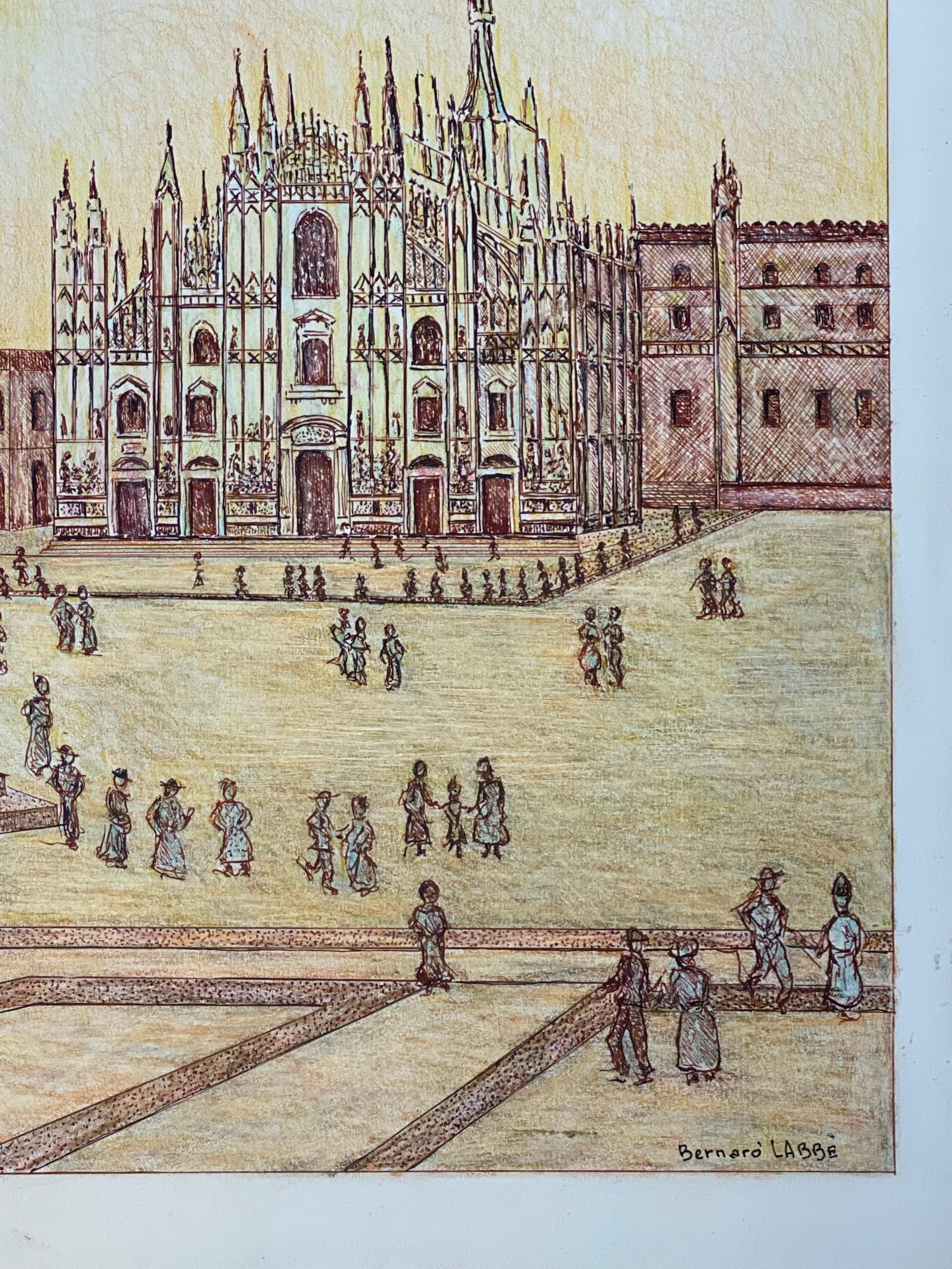 1950's Modernist Painting Signed, Milan Cathedral Cityscape In Excellent Condition For Sale In Cirencester, GB