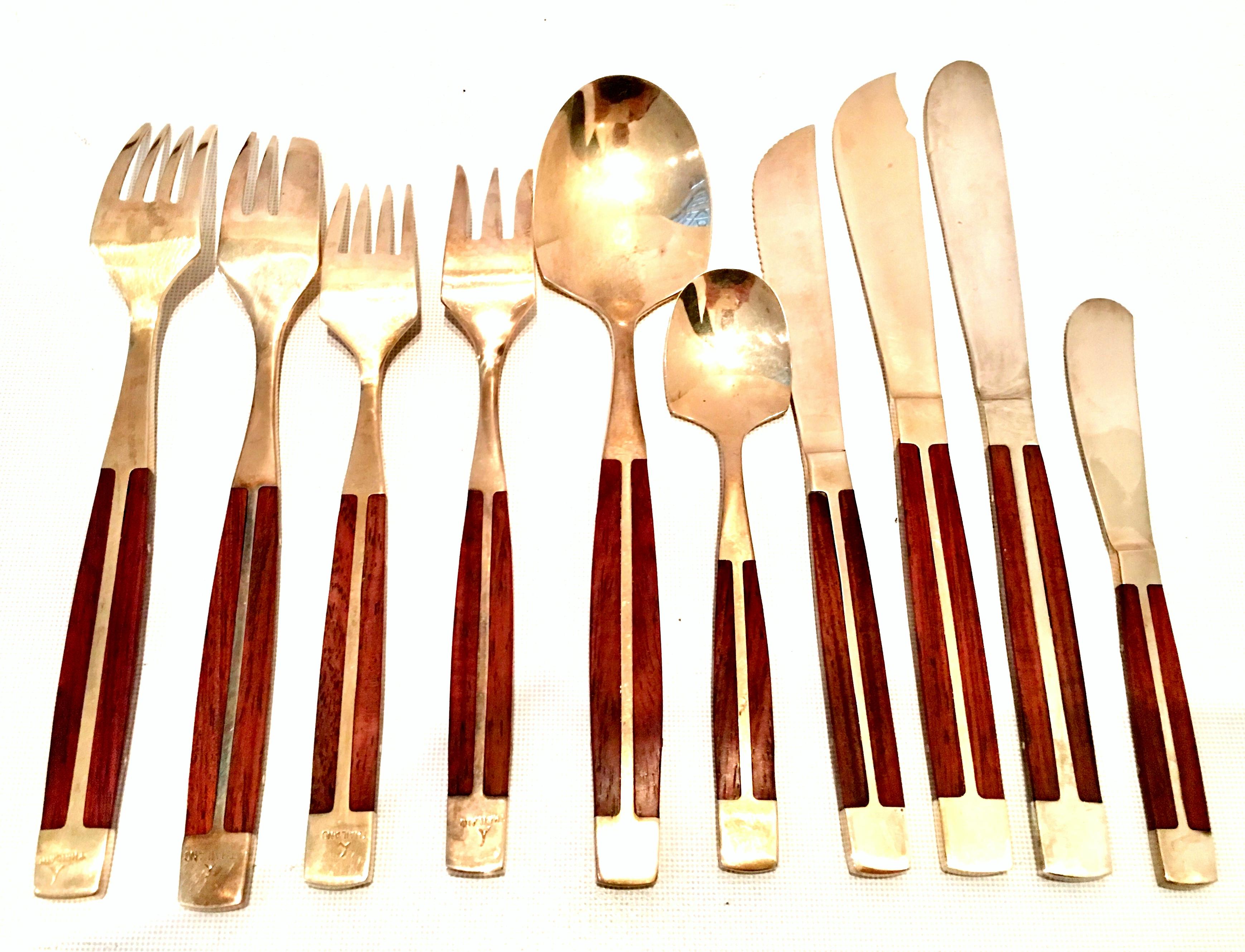 brass and wood cutlery set