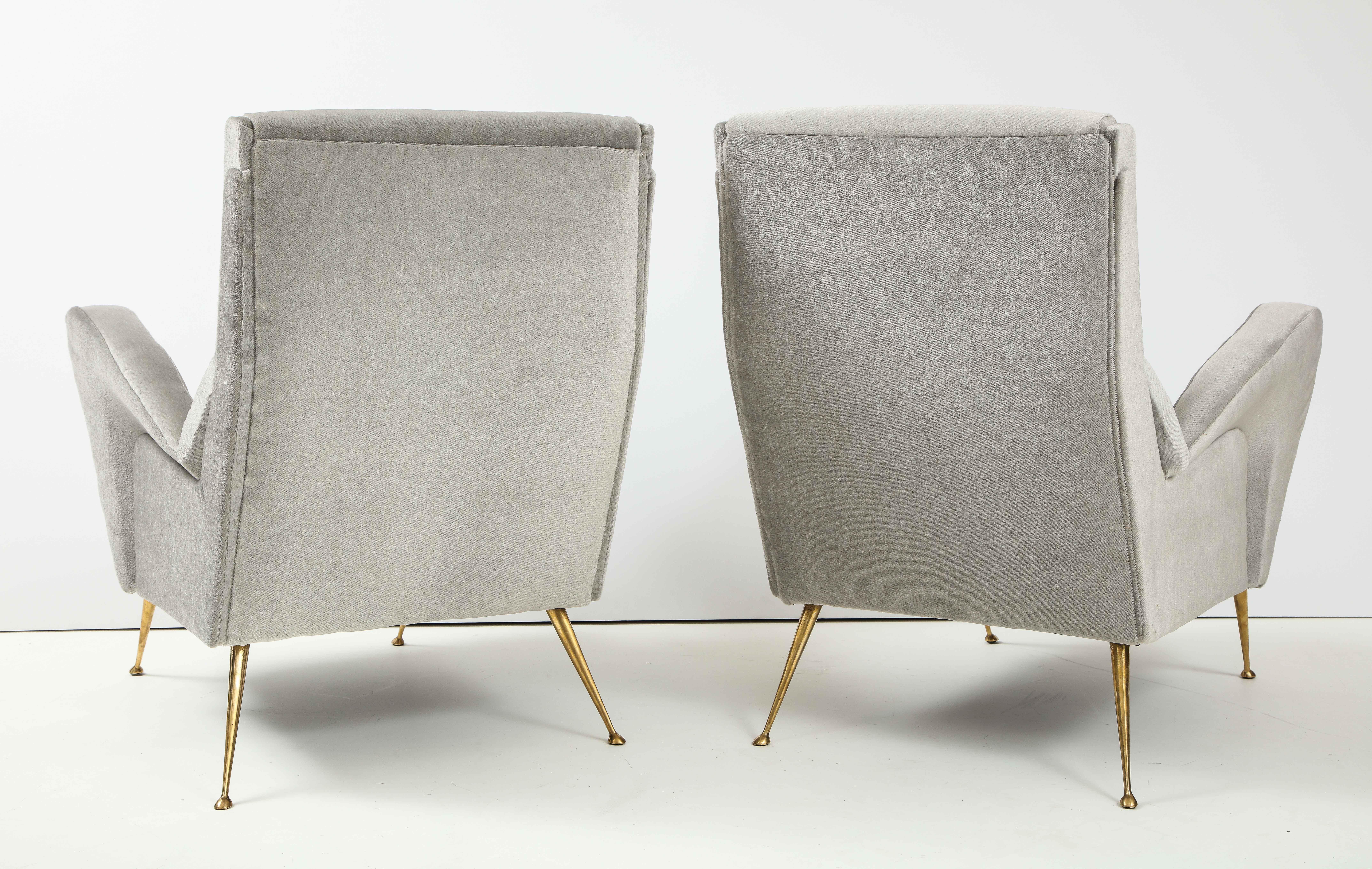 1950's Modernist Sculptural Italian Lounge Chairs with Solid Brass Legs 5