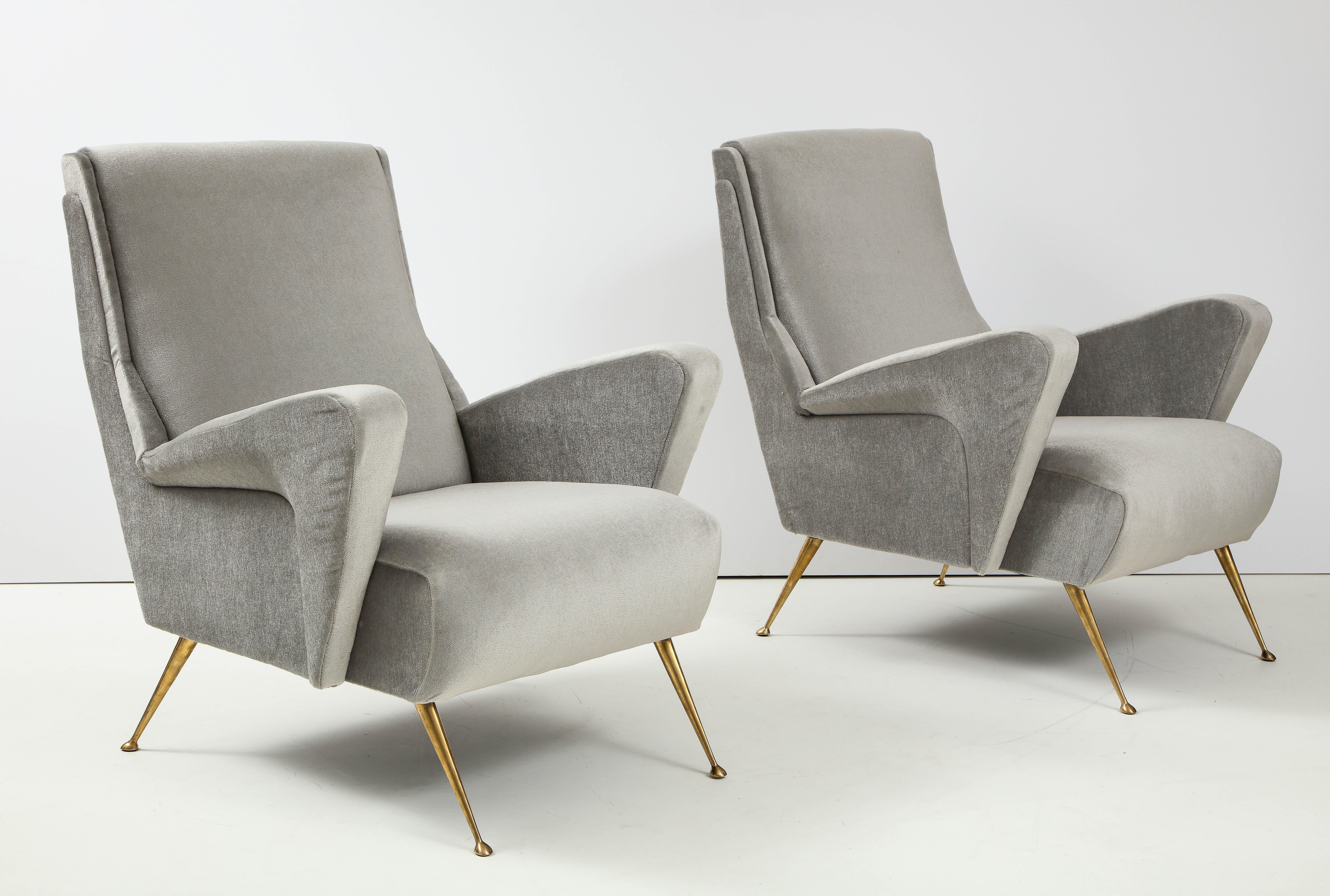 1950's Modernist Sculptural Italian Lounge Chairs with Solid Brass Legs 6