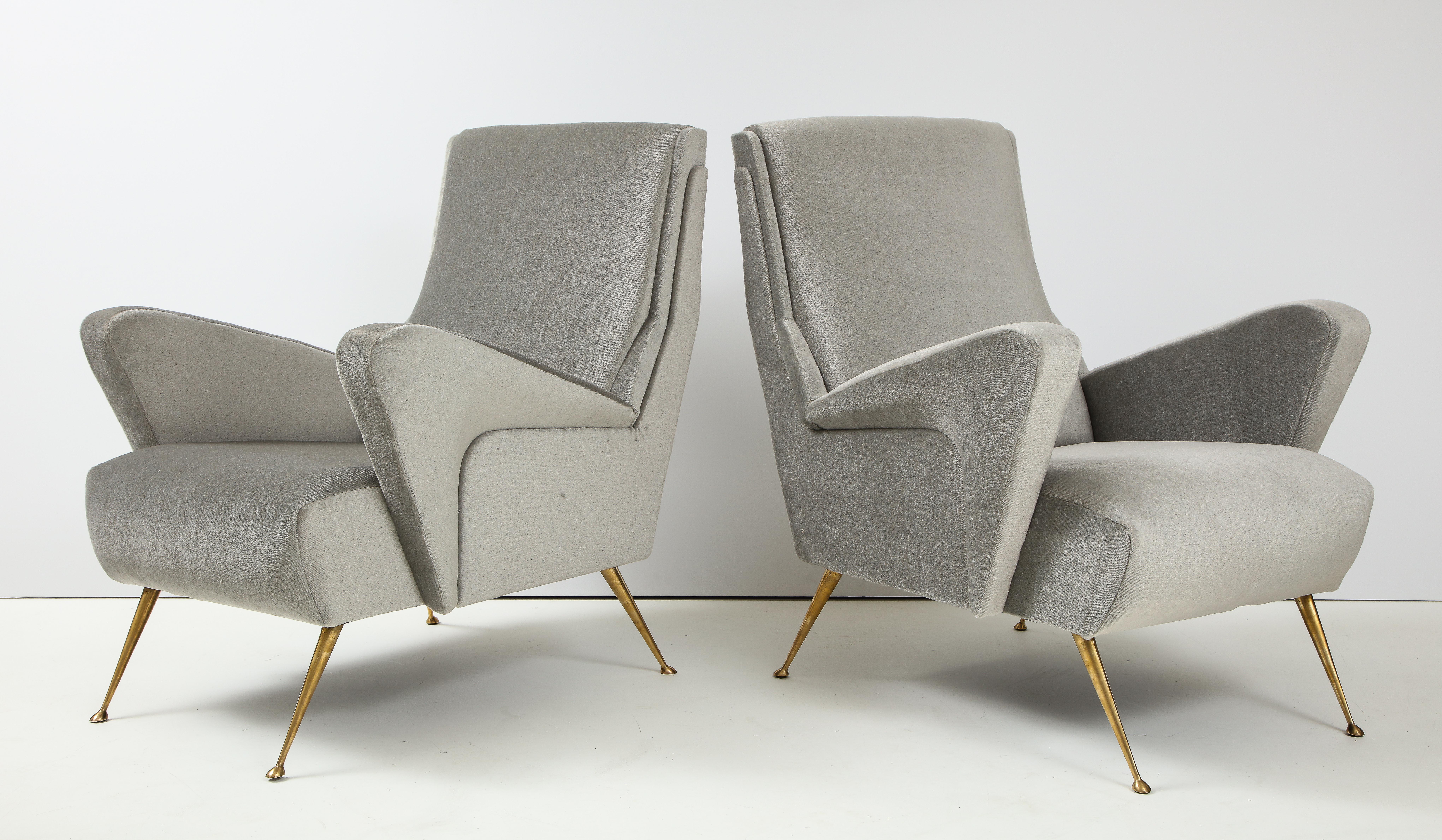 Mid-Century Modern 1950's Modernist Sculptural Italian Lounge Chairs with Solid Brass Legs