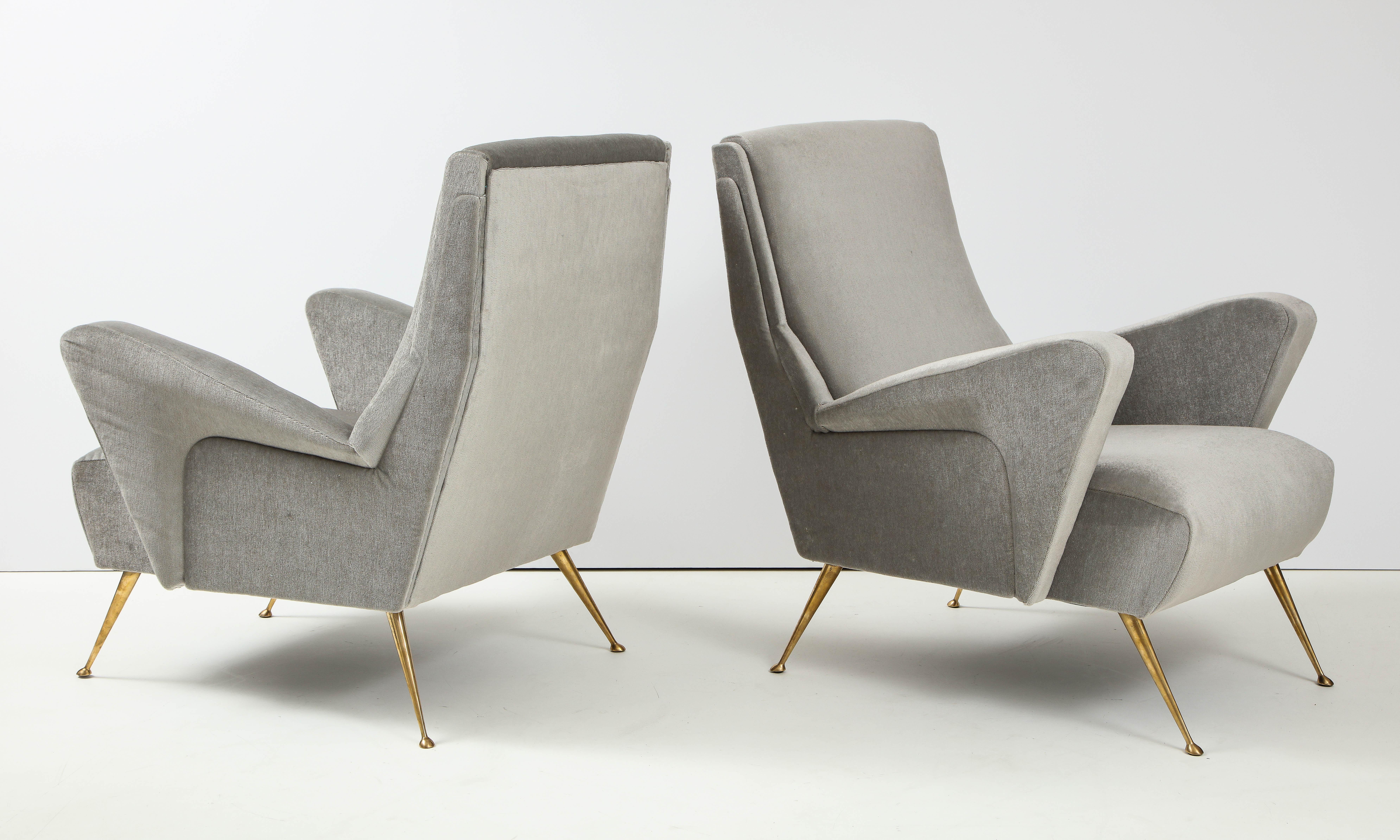1950's Modernist Sculptural Italian Lounge Chairs with Solid Brass Legs 2