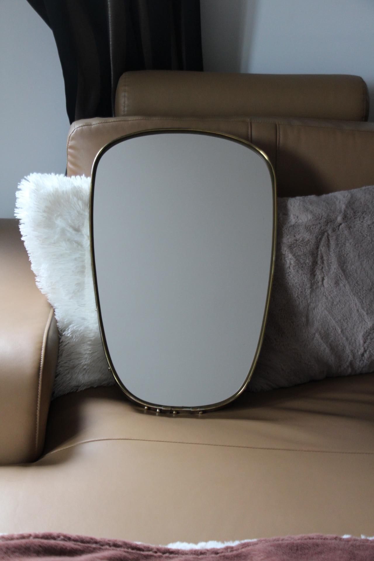 Specchio da parete modernista in ottone e cromo degli anni '50, stile Gio Ponti in vendita 3