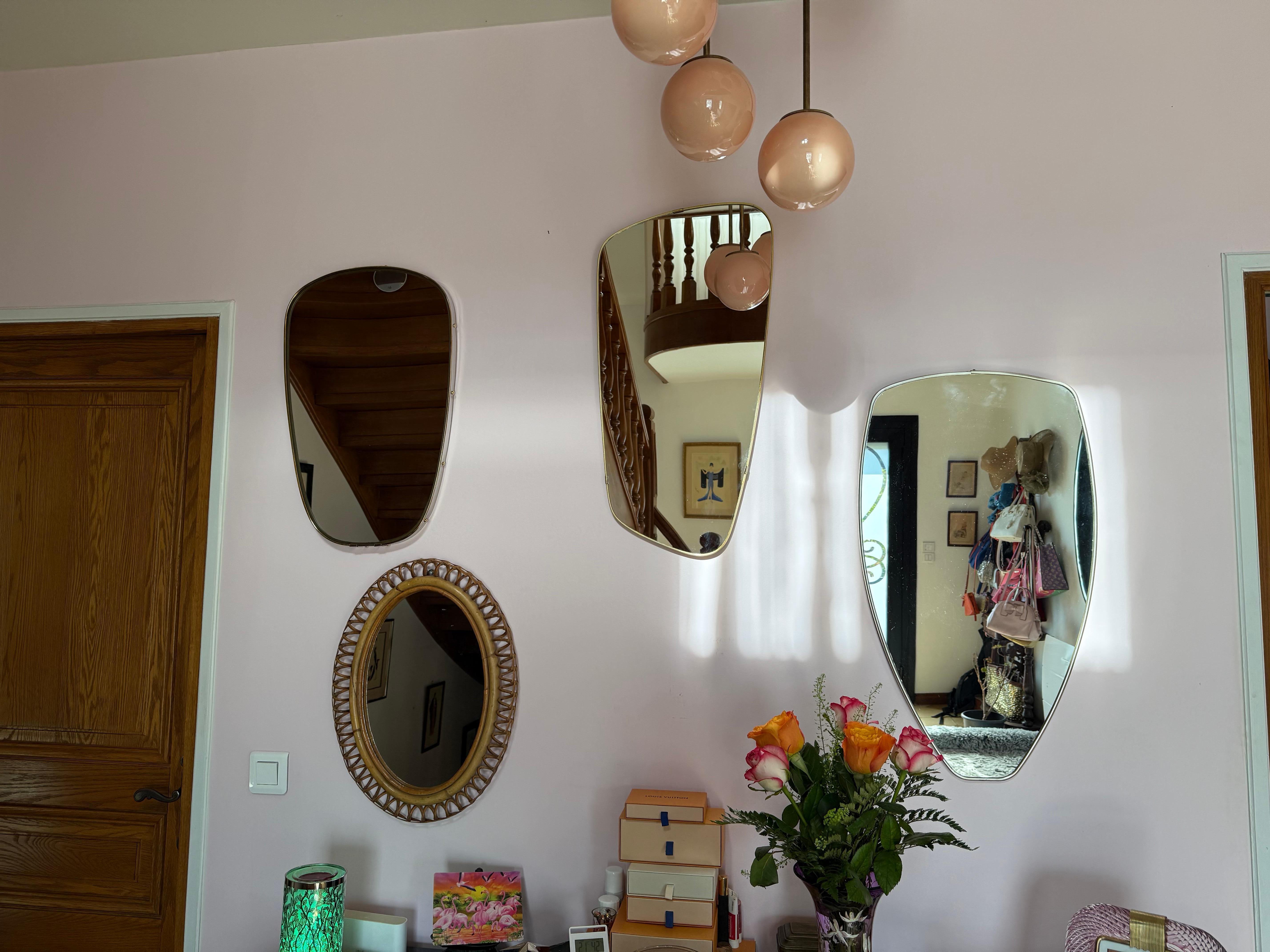 Specchio da parete modernista in ottone e cromo degli anni '50, stile Gio Ponti in vendita 10