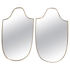 1950's Modernist Shaped Brass Shield Wall Mirror , Gio Ponti Style