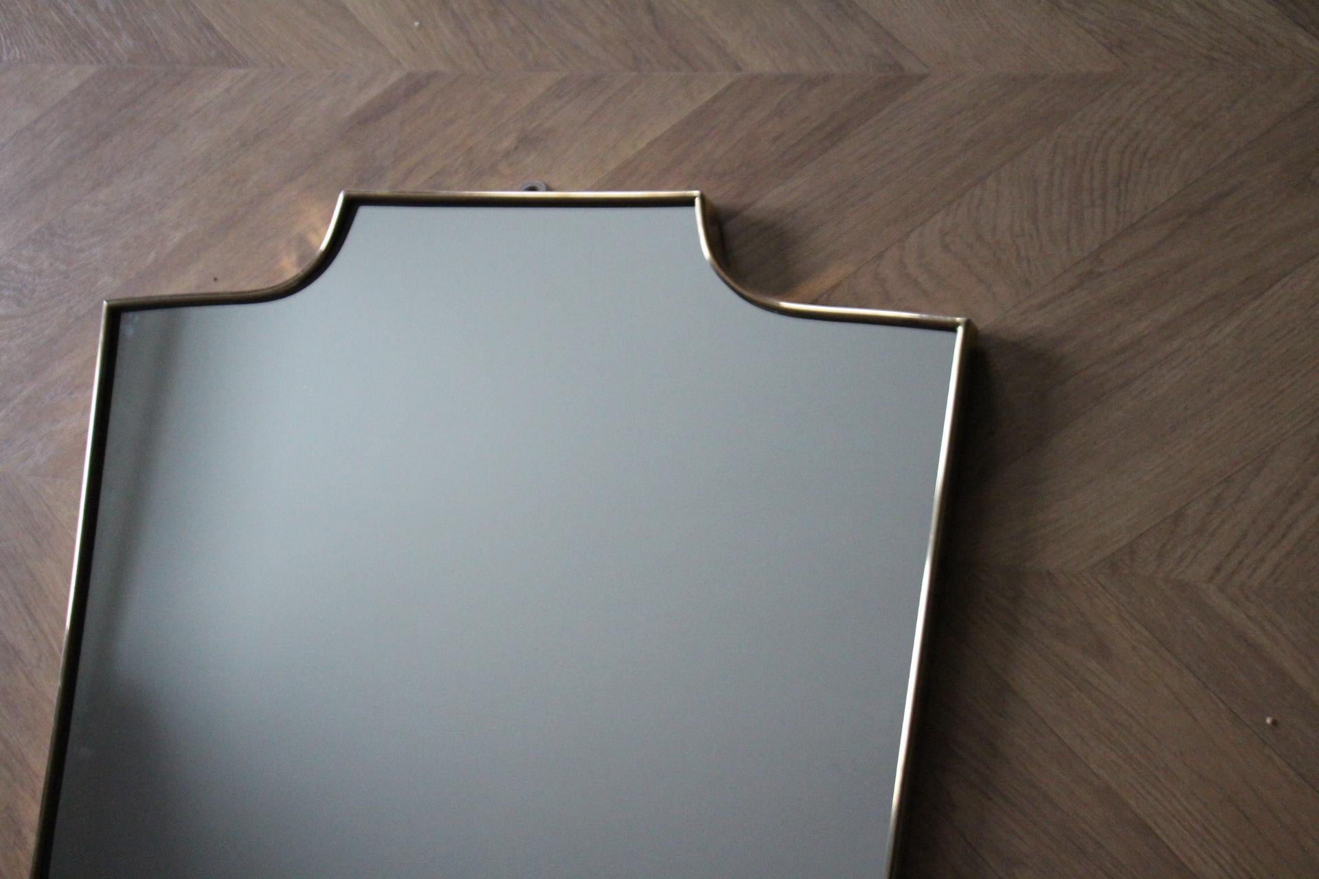 Italian 1950's Modernist Shaped Brass Wall Mirror For Sale
