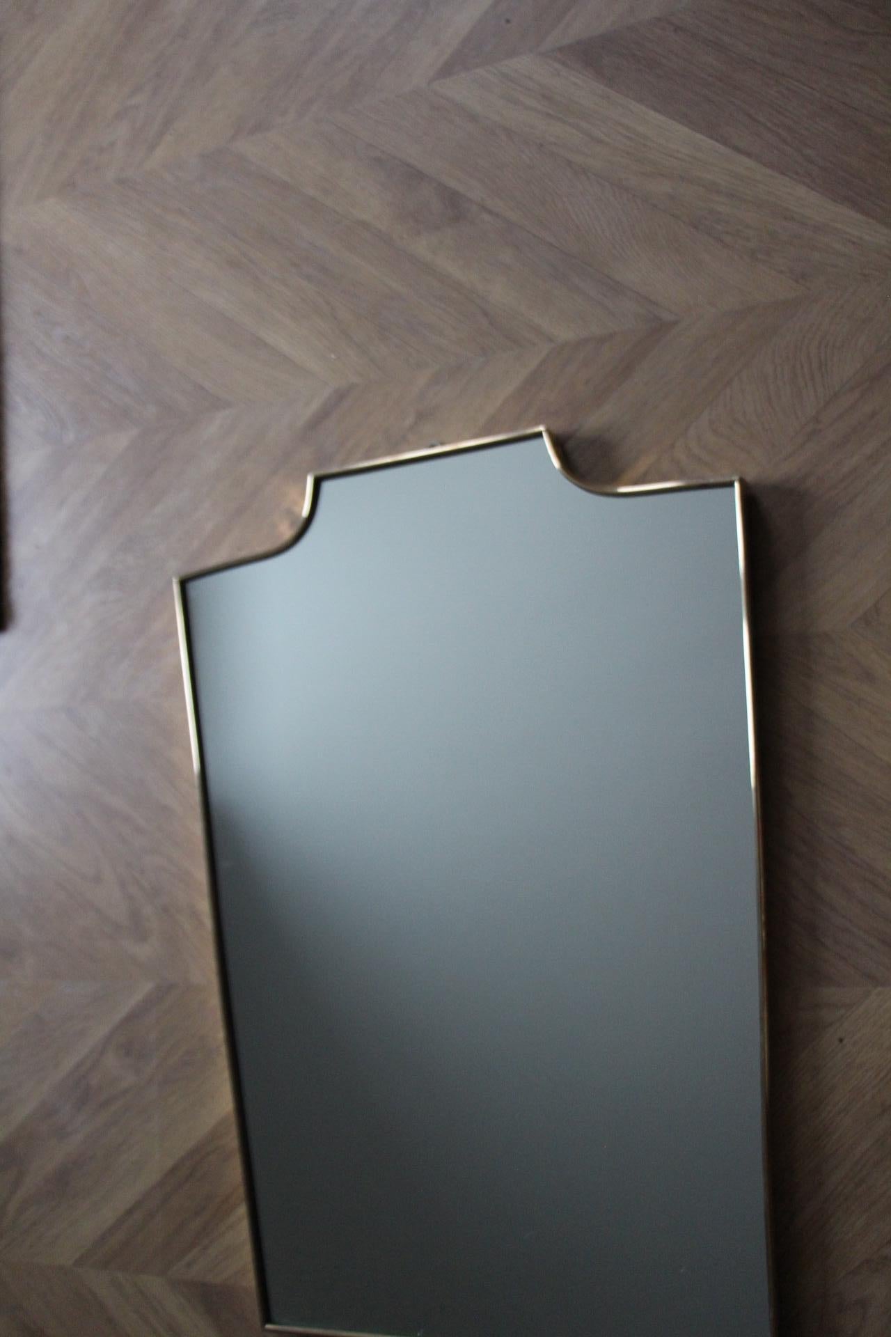 1950's Modernist Shaped Brass Wall Mirror For Sale 1