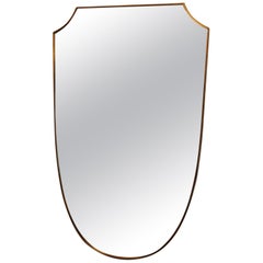 Gio Ponti Style Brass Wall Mirror, Curvy Design, Italy, 1950s Vintage