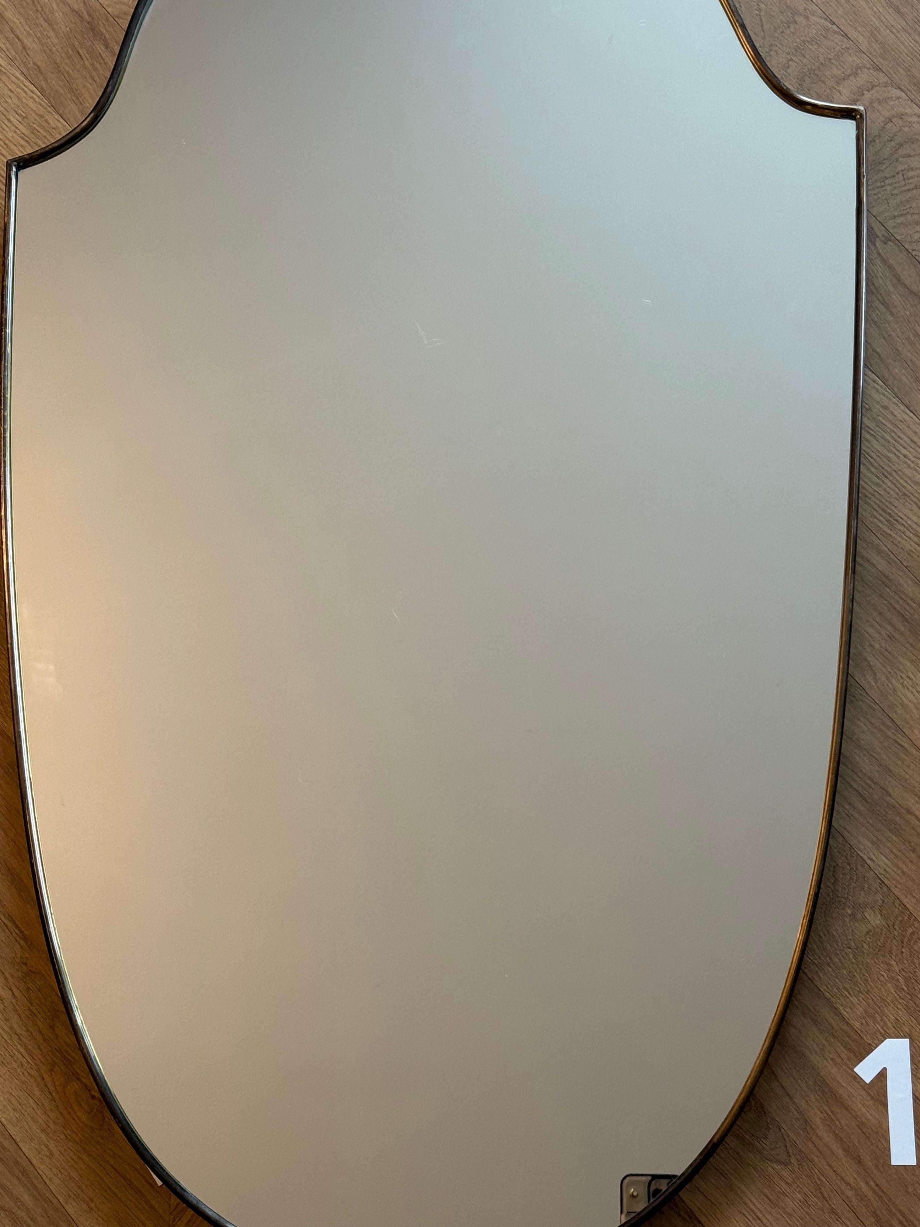 Laiton 1950's Modernist Shaped Brass Wall Mirror , Gio Ponti Style en vente