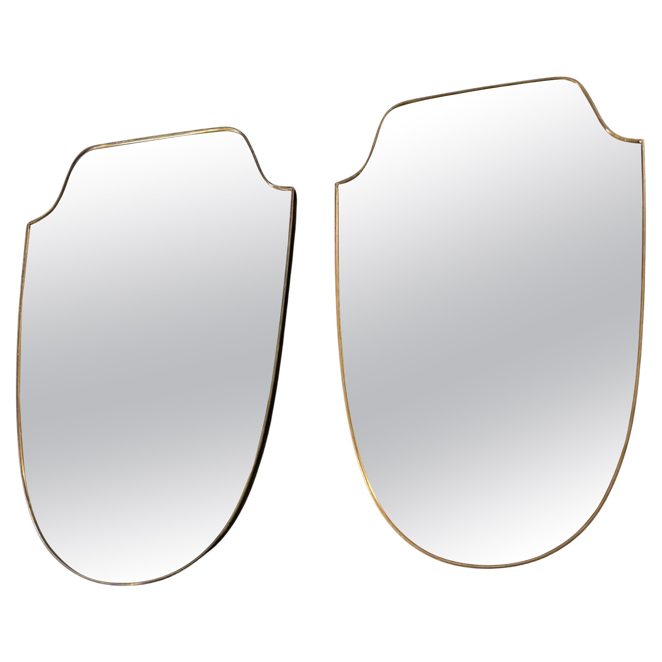 1950's Modernist Shaped Brass Wall Mirror , Gio Ponti Style