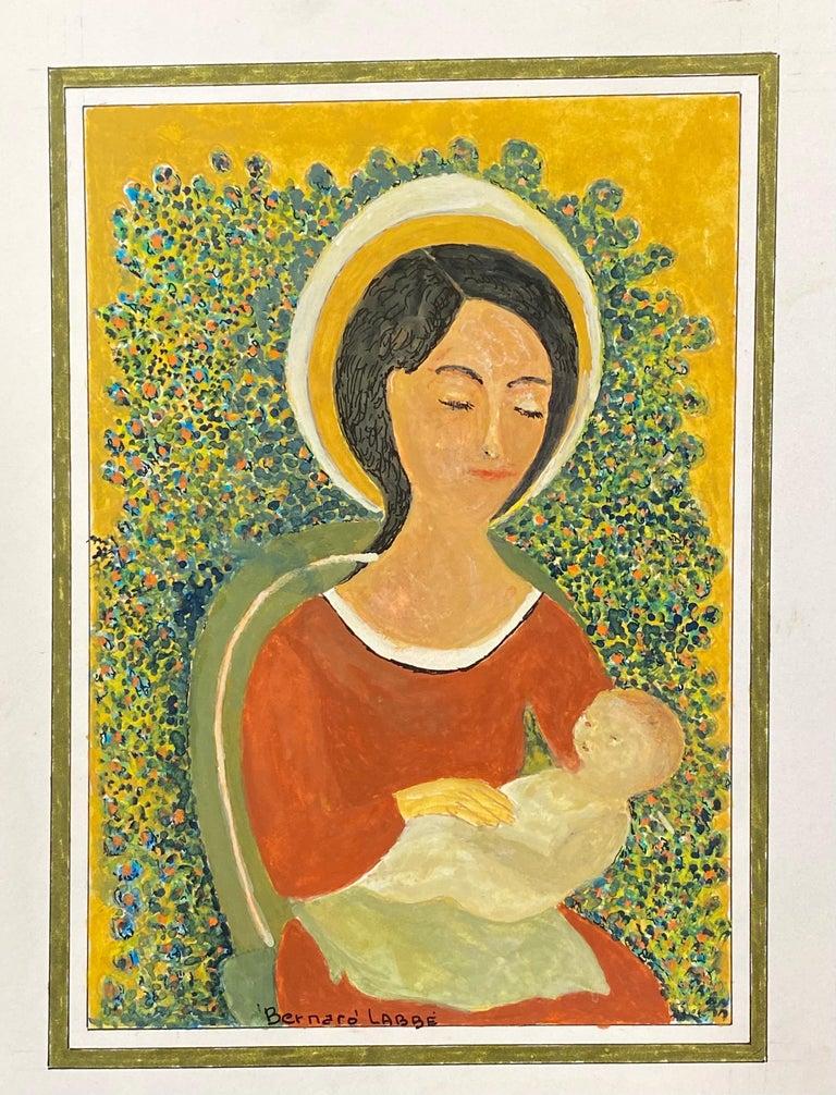 French 1950's Modernist Signed Painting, Mother & Child Portrait