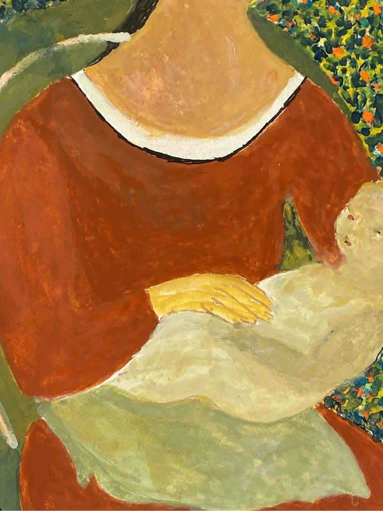 Painted 1950's Modernist Signed Painting, Mother & Child Portrait