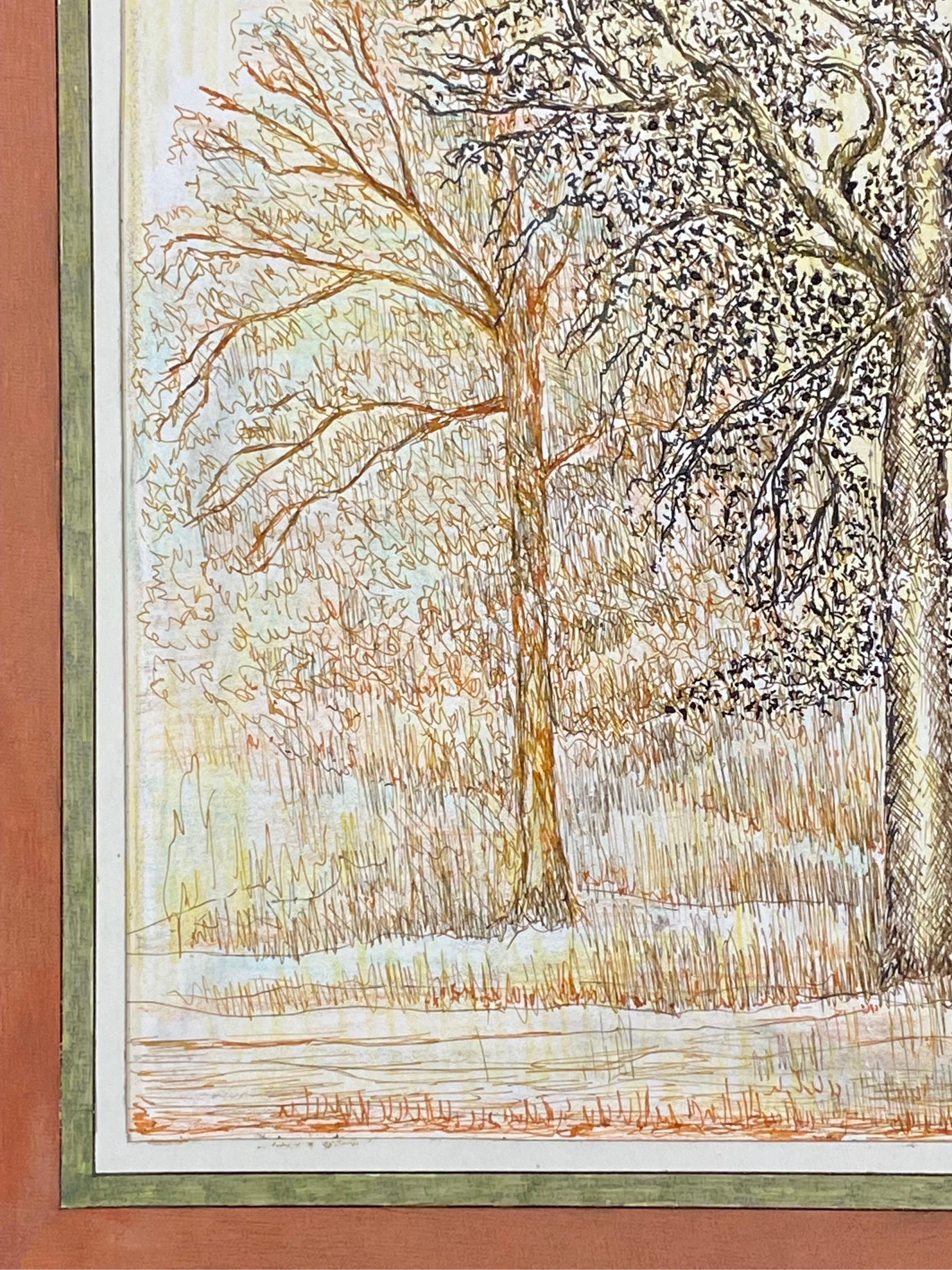 Other 1950's Modernist Signed Painting, The Two Trees In Field For Sale