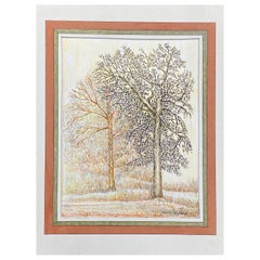 Modernistisches signiertes Gemälde der 1950er Jahre, The Two Trees In Field
