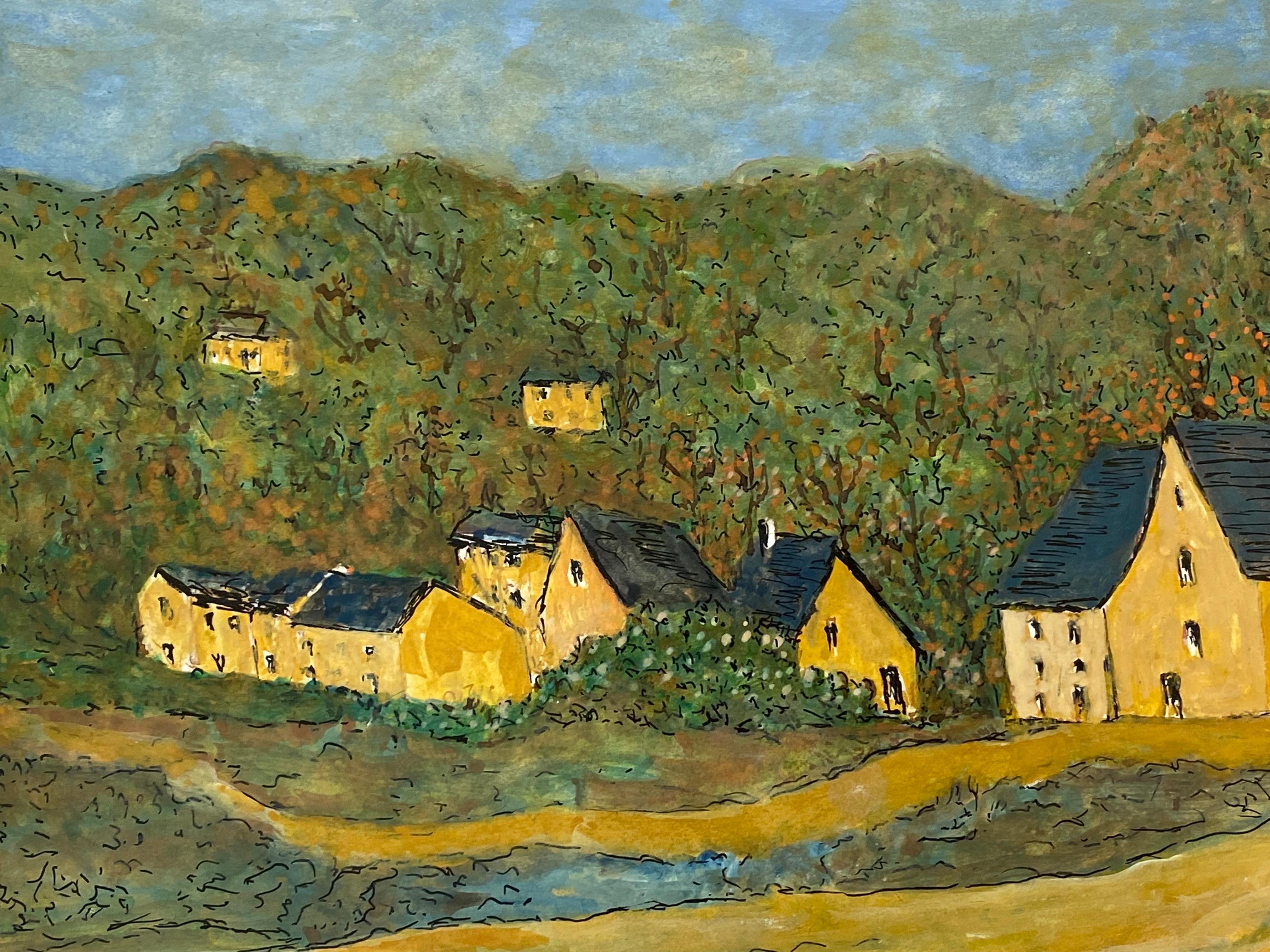Peinture moderniste des années 1950 signée, vue en chambre noire de bâtiments français Excellent état - En vente à Cirencester, GB