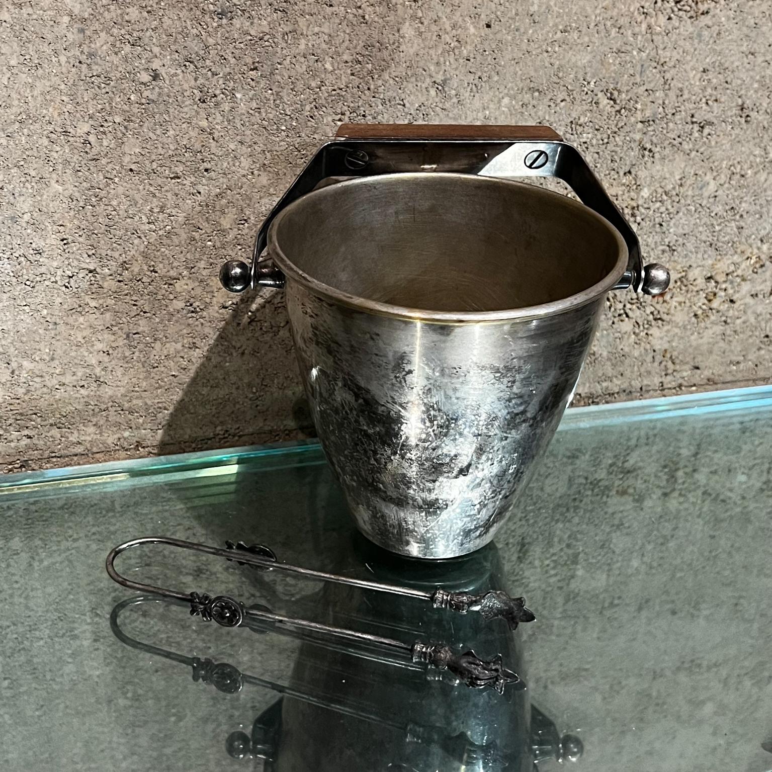 Mid-20th Century 1950s Modernist Silver Plate Ice Bucket Set with Sculptural Tongs For Sale