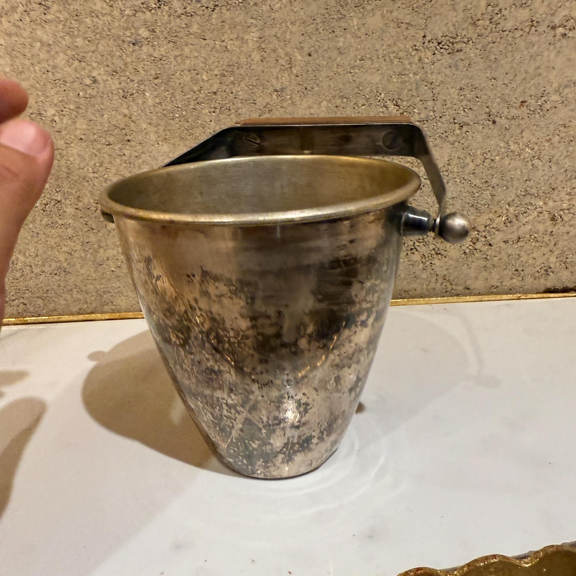 Mid-century Modernist Silver Plate Ice Bucket Wood Handle Sculptural For Sale 4