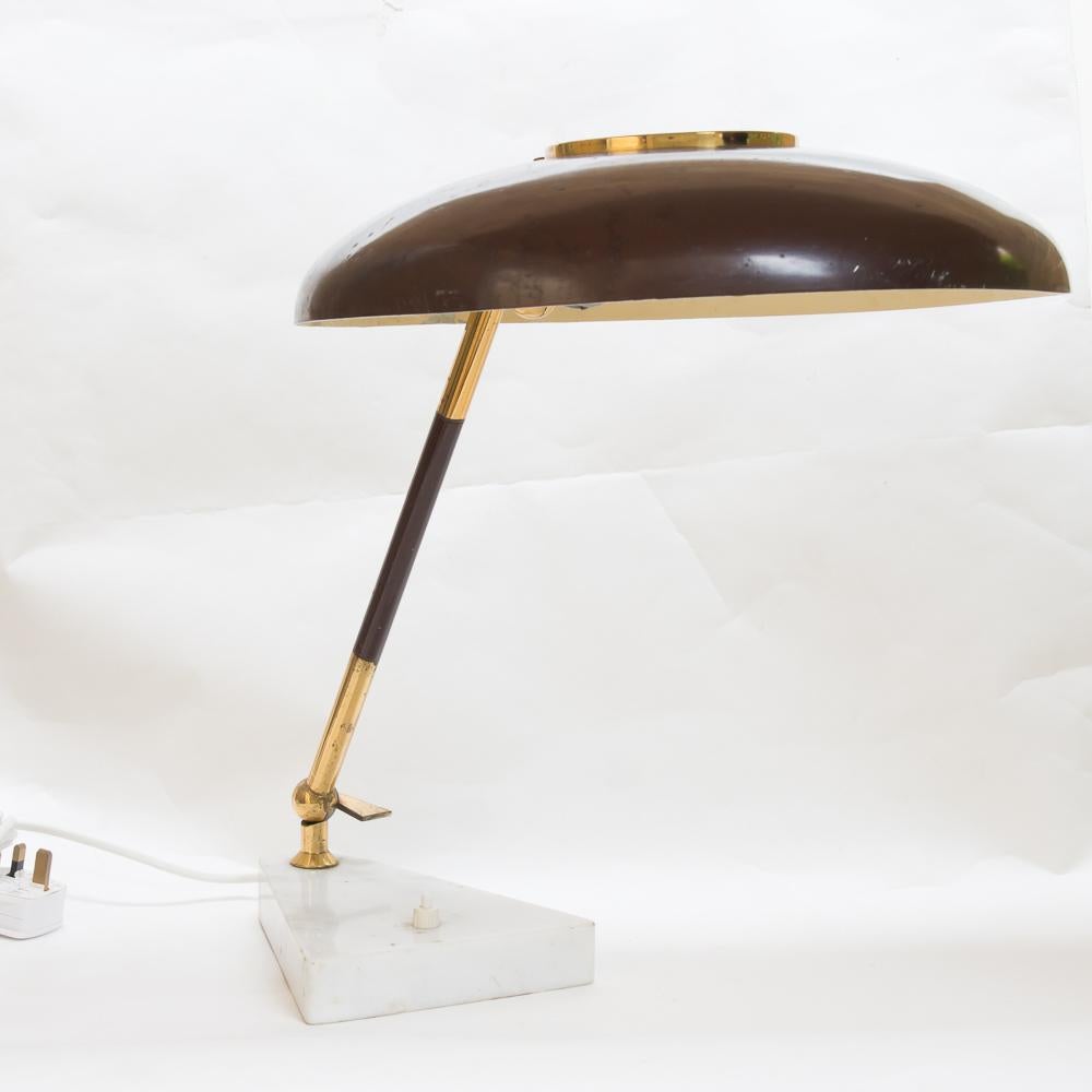 Aluminum 1950s Midcentury Table Lamp Italian Design by Stilux  Chocolate Brown Shade For Sale