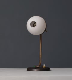 1950s Modernist Table Lamp - Brass and Iron with Central Hole Opaline Glass