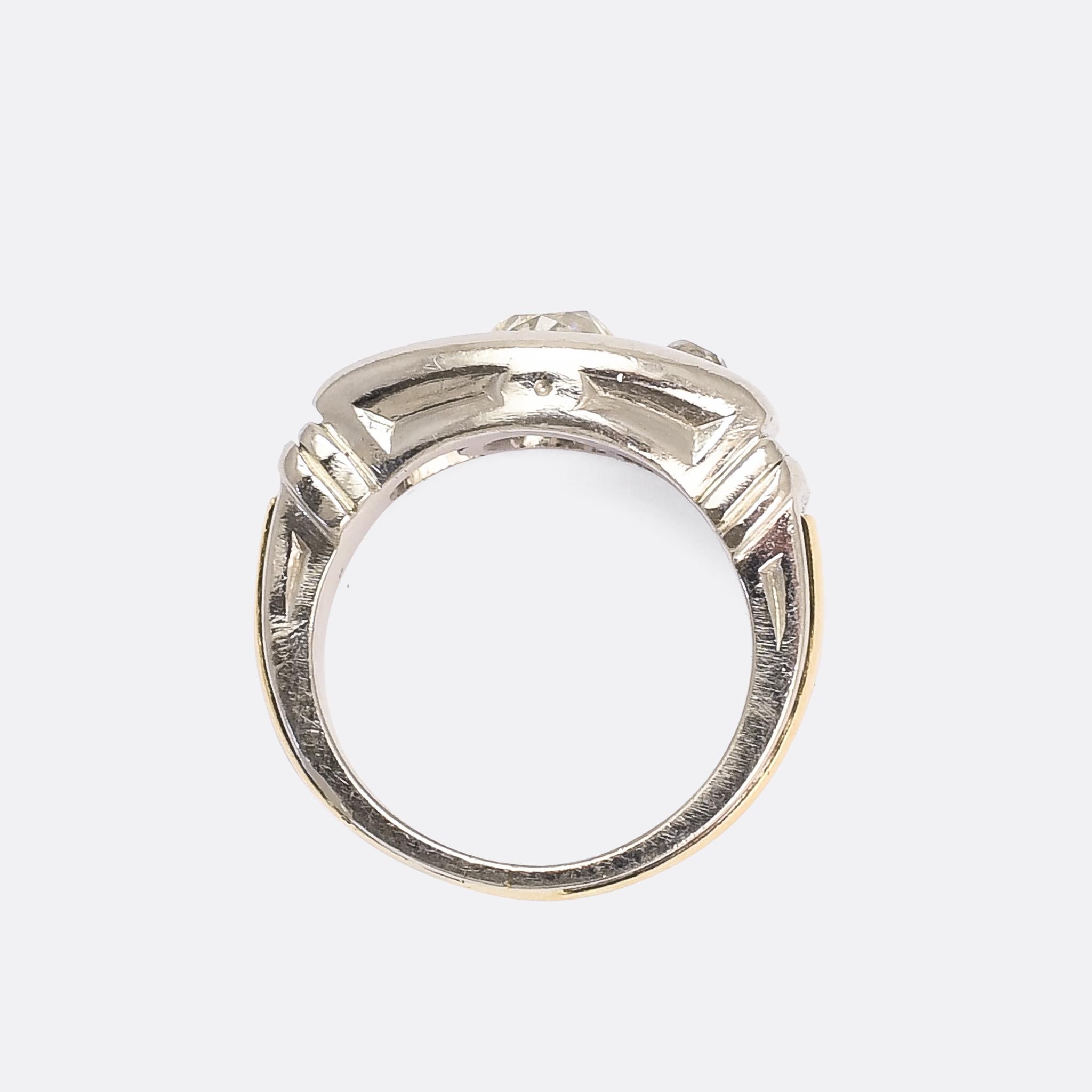 Women's or Men's 1950s Modernist Three-Stone Diamond Ring