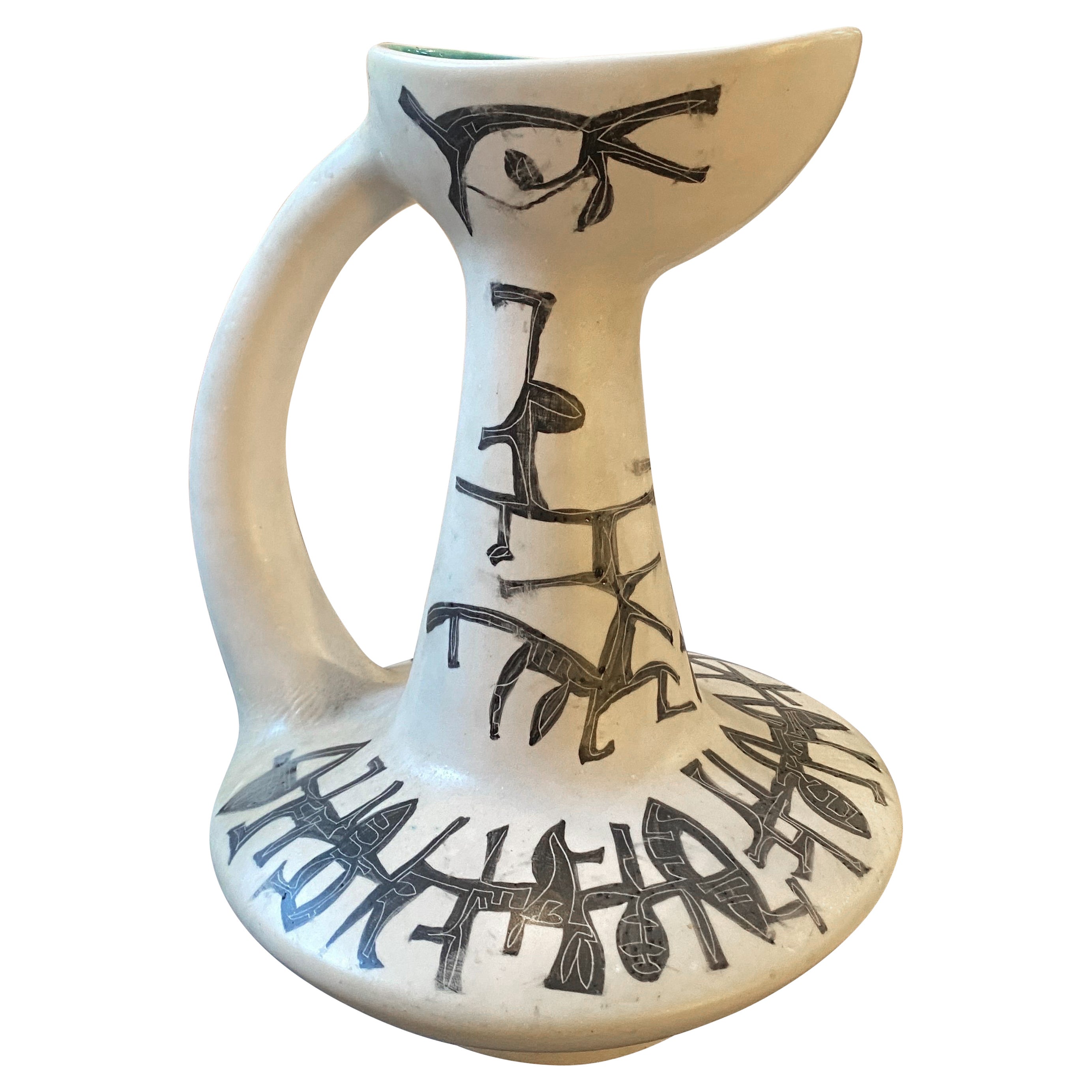 1950s Modernist White and Gray Ceramic Italian Jug by Soldateschi