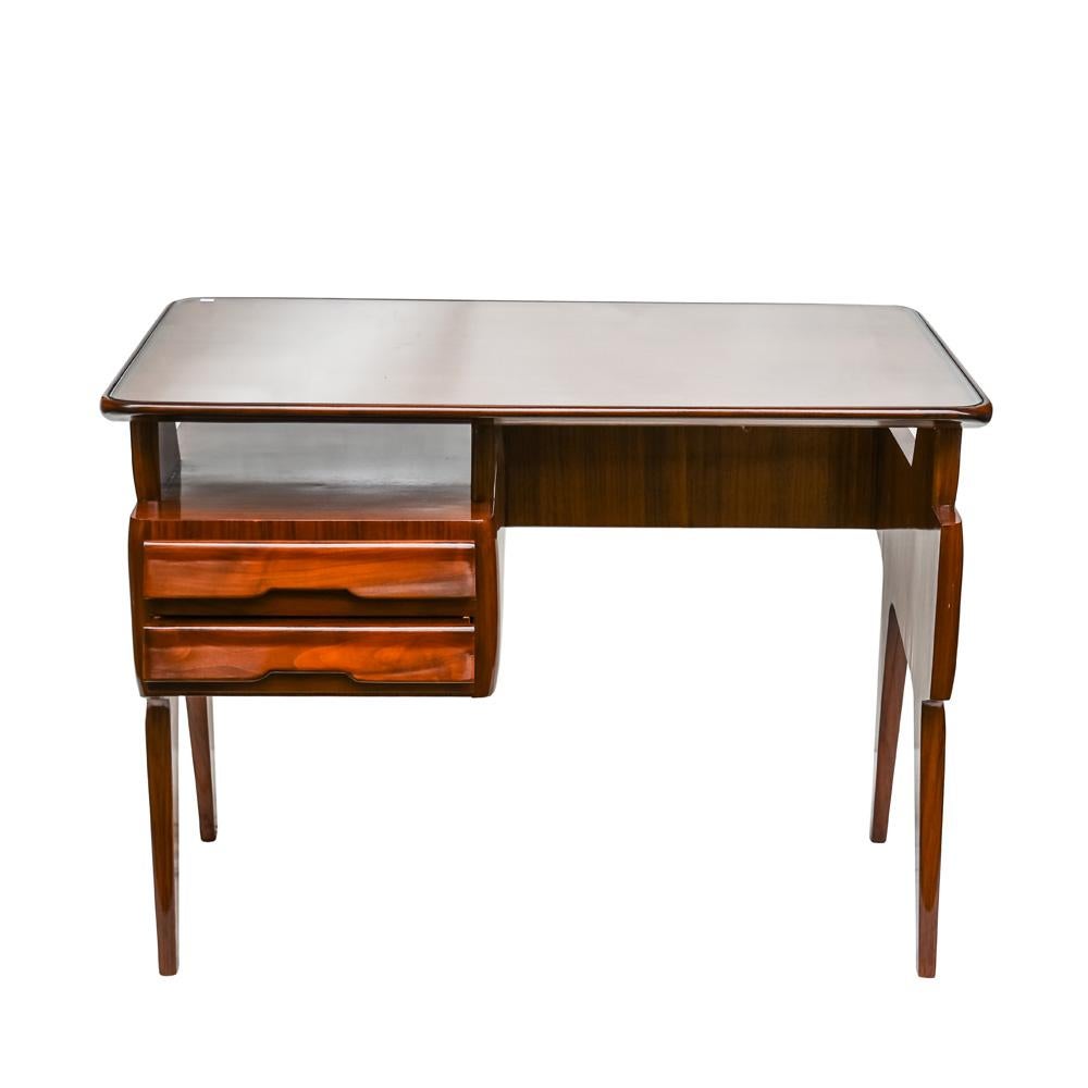 Mid-20th Century 1950s Modernist Writing Desk in Polished Mahogany Italian Design Vittorio Dassi