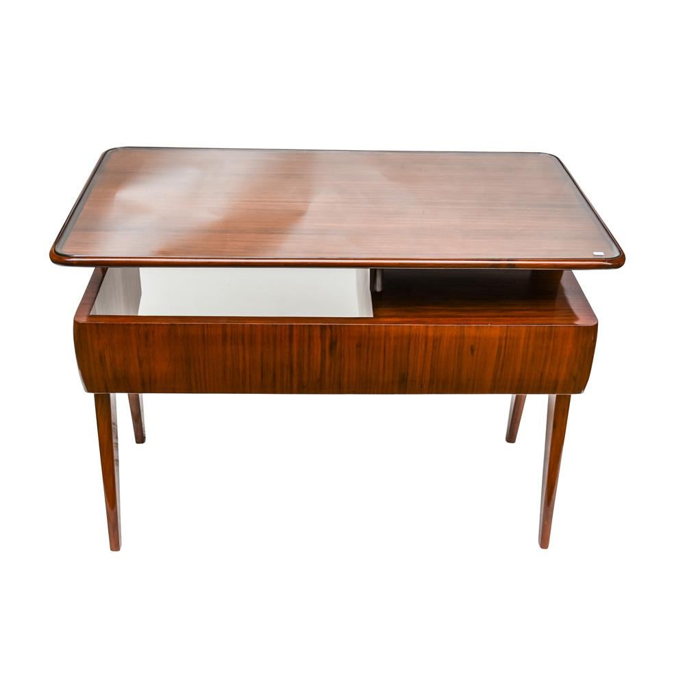 Hardwood 1950s Modernist Writing Desk in Polished Mahogany Italian Design Vittorio Dassi