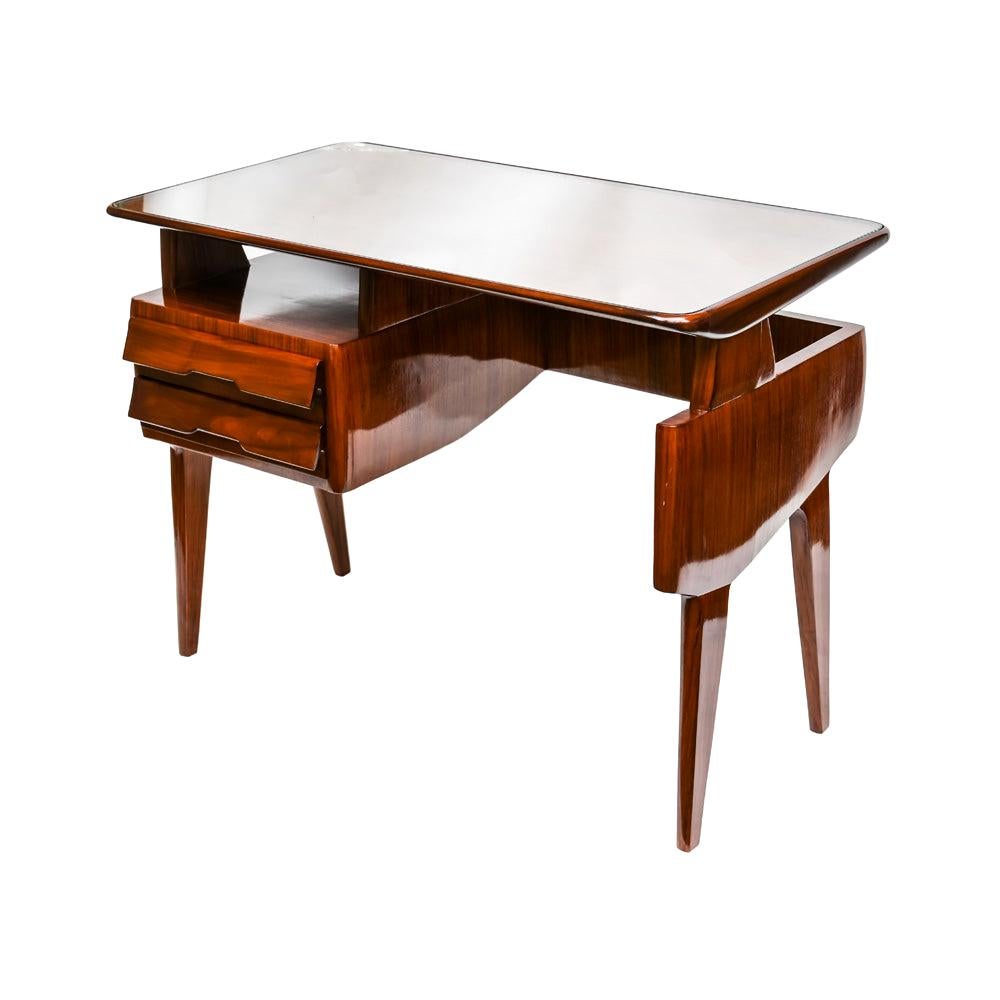 1950s Modernist Writing Desk in Polished Mahogany Italian Design Vittorio Dassi