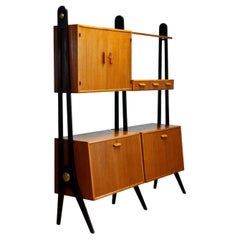 1950s Modular Bookcase In Teak With Black Lacquered Stands By Treman Sweden