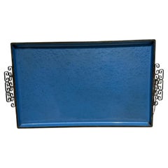 Vassoio da portata in smalto blu Kyes con smalto moiré del 1950 Pasadena Ca