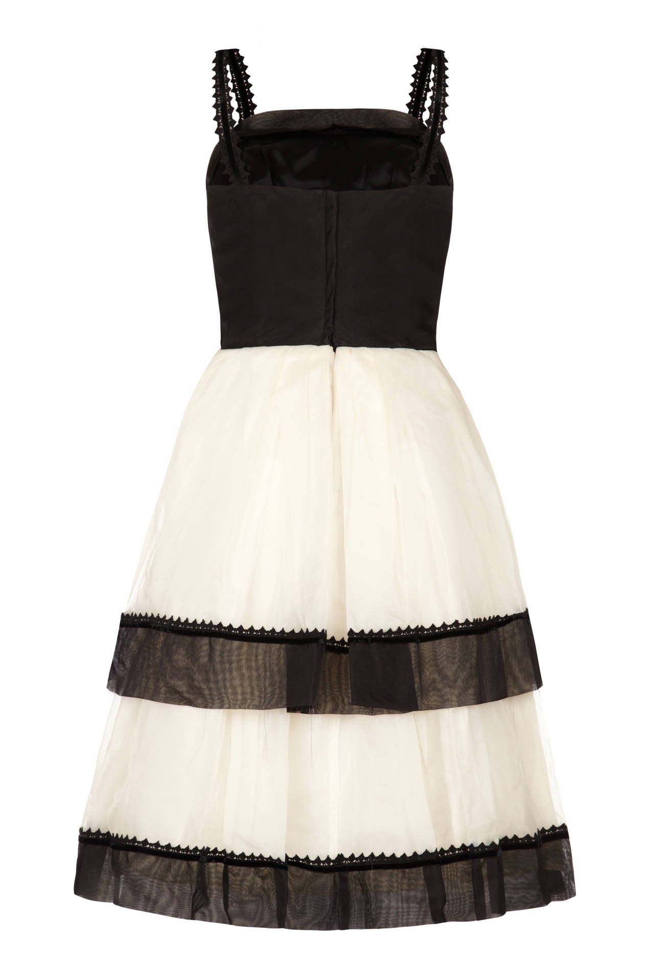1950s Monochrome Dress With White Silk Organza Overcoat 2