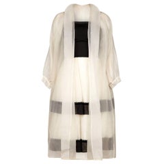 Vintage 1950s Monochrome Dress With White Silk Organza Overcoat