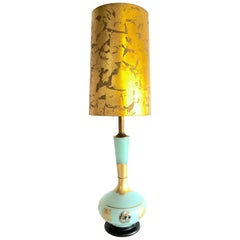 1950s Monumental Frosted Silver & Gold Gilt Arabesque Style Art Glass Tall Lamp