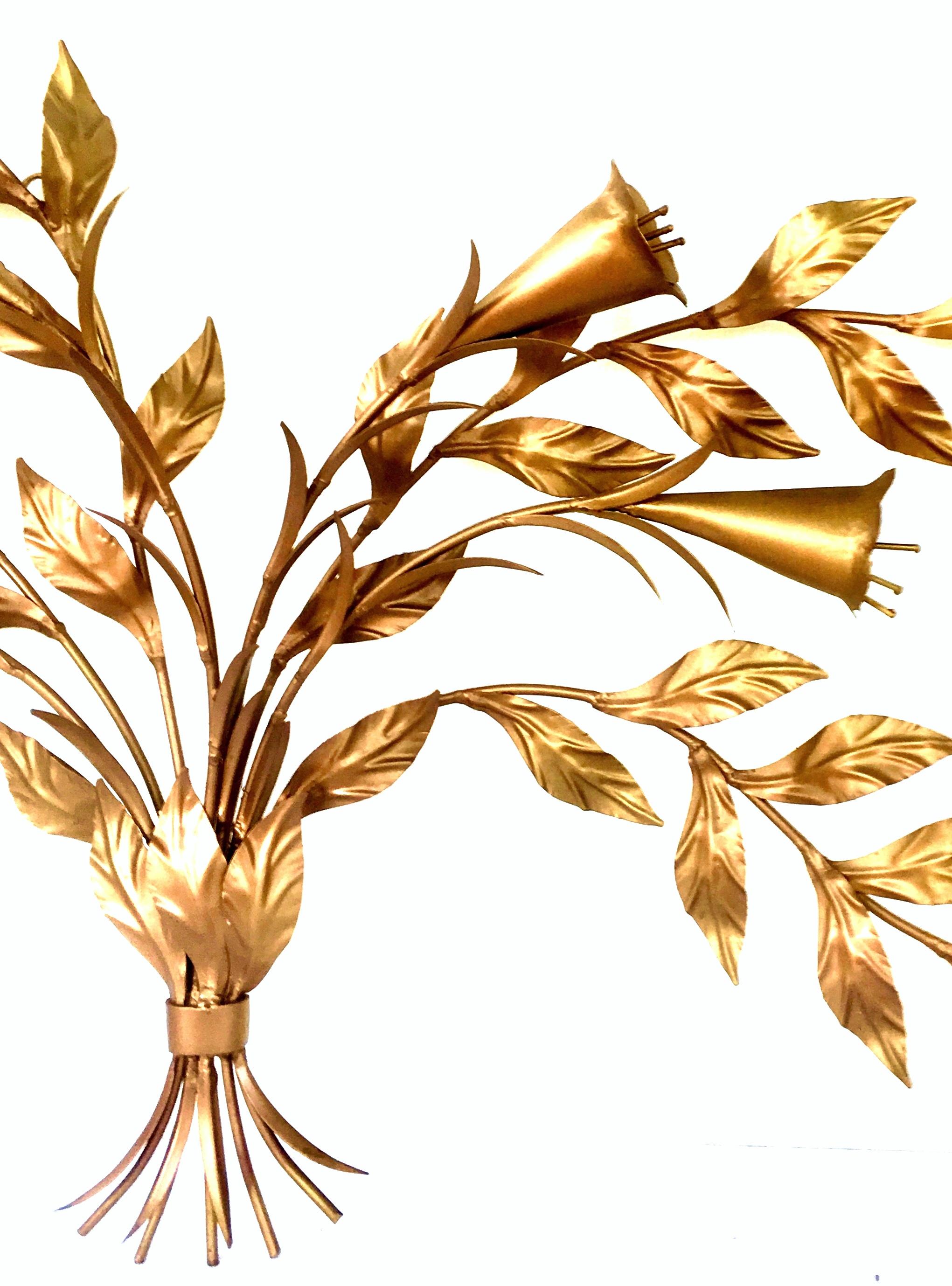 Wrought Iron 1950'S Monumental Italian Gold Floral Sheaf Wall Sculpture By Florentia For Sale