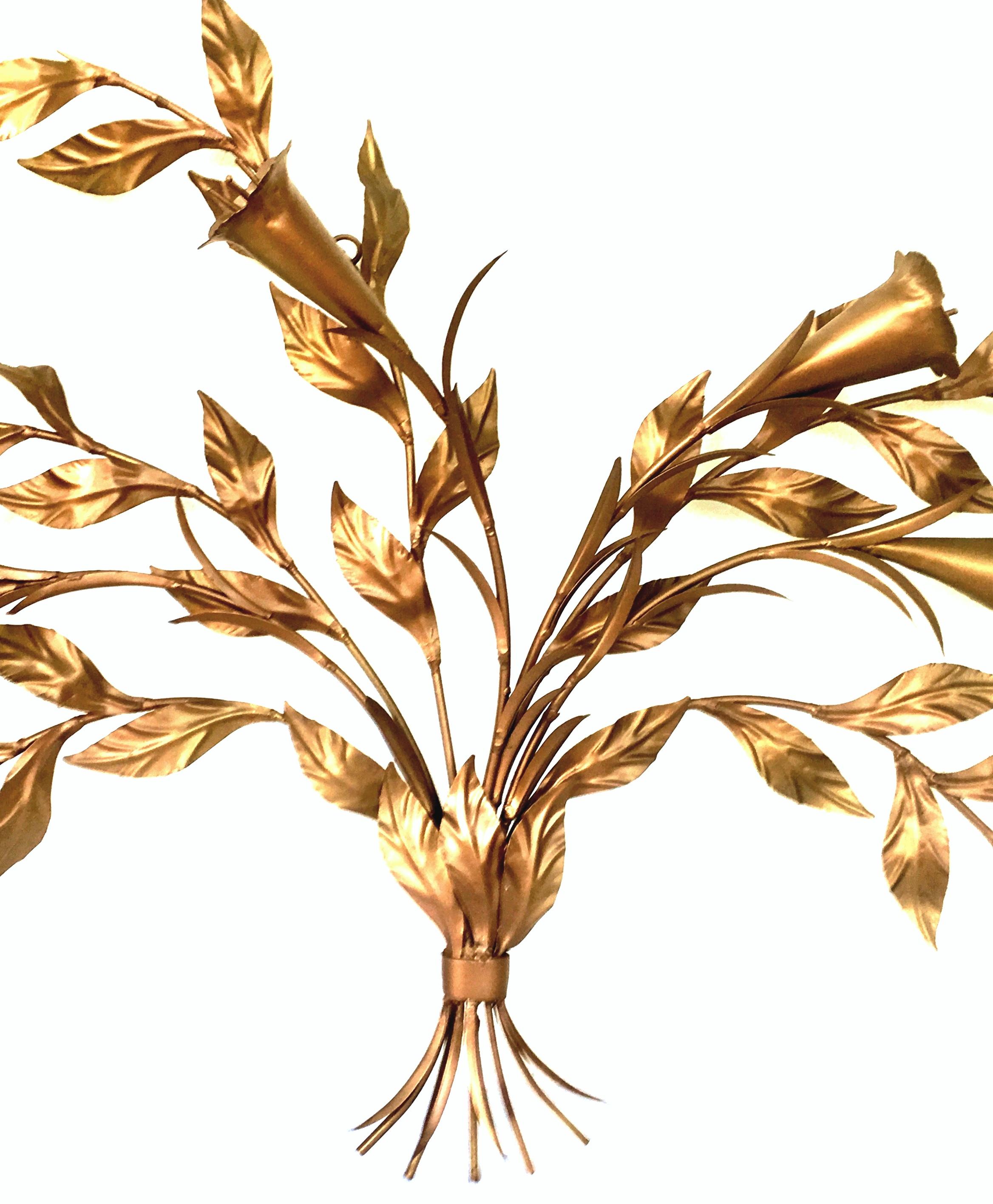 20th Century 1950'S Monumental Italian Gold Floral Sheaf Wall Sculpture By Florentia For Sale
