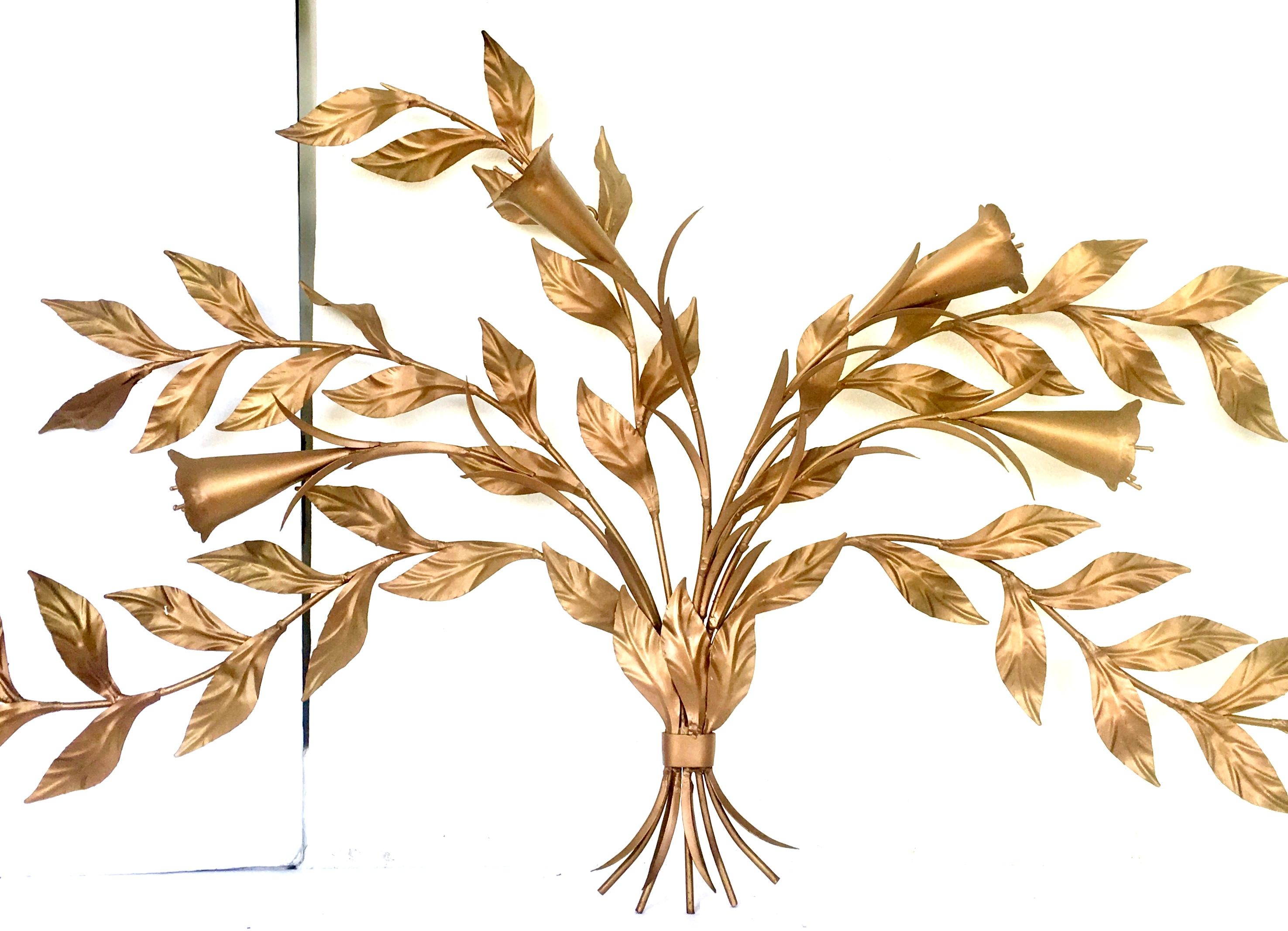 1950'S Monumental Italian Gold Floral Sheaf Wall Sculpture By Florentia In Good Condition For Sale In West Palm Beach, FL