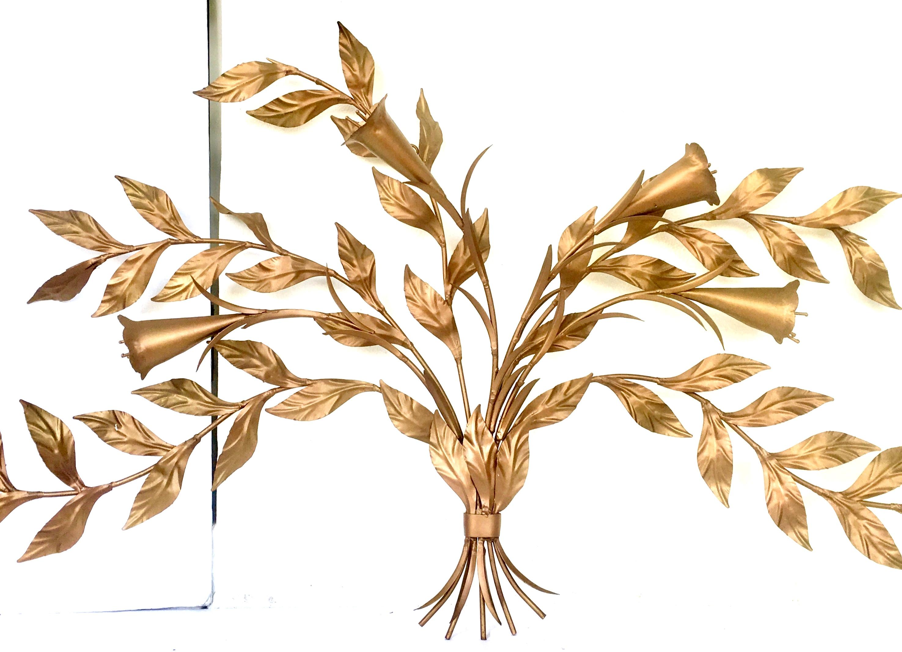 1950s Monumental Italian Gold Floral Sheaf Wall Sculpture by Florentia In Good Condition For Sale In West Palm Beach, FL