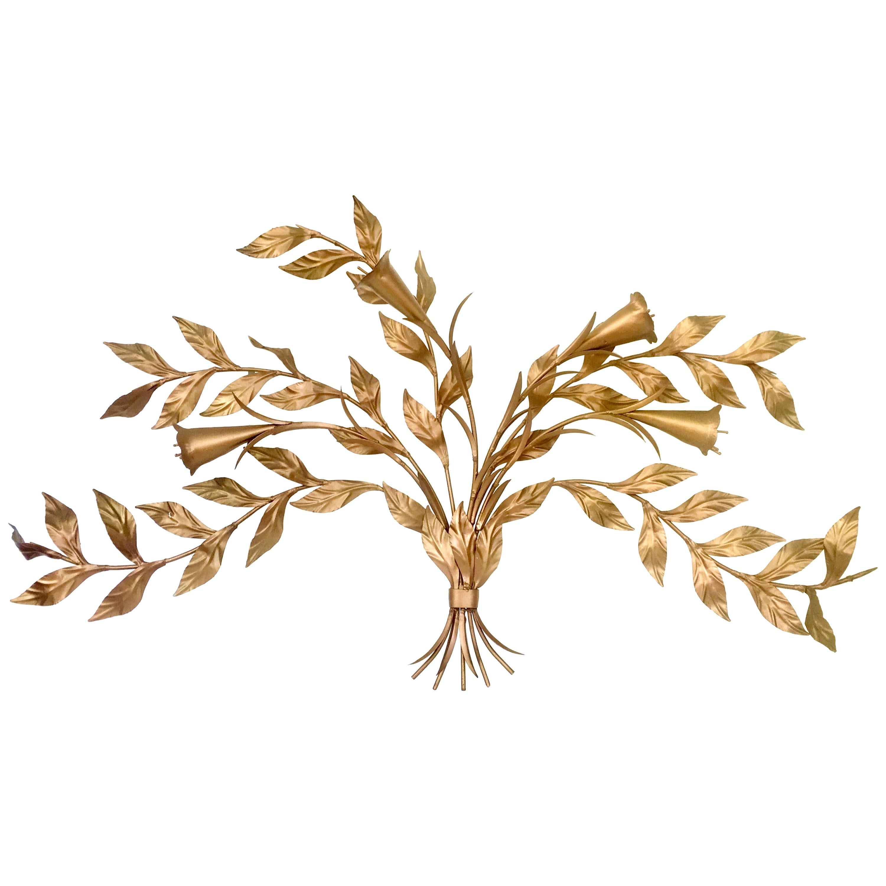 1950'S Monumental Italian Gold Floral Sheaf Wall Sculpture By Florentia For Sale