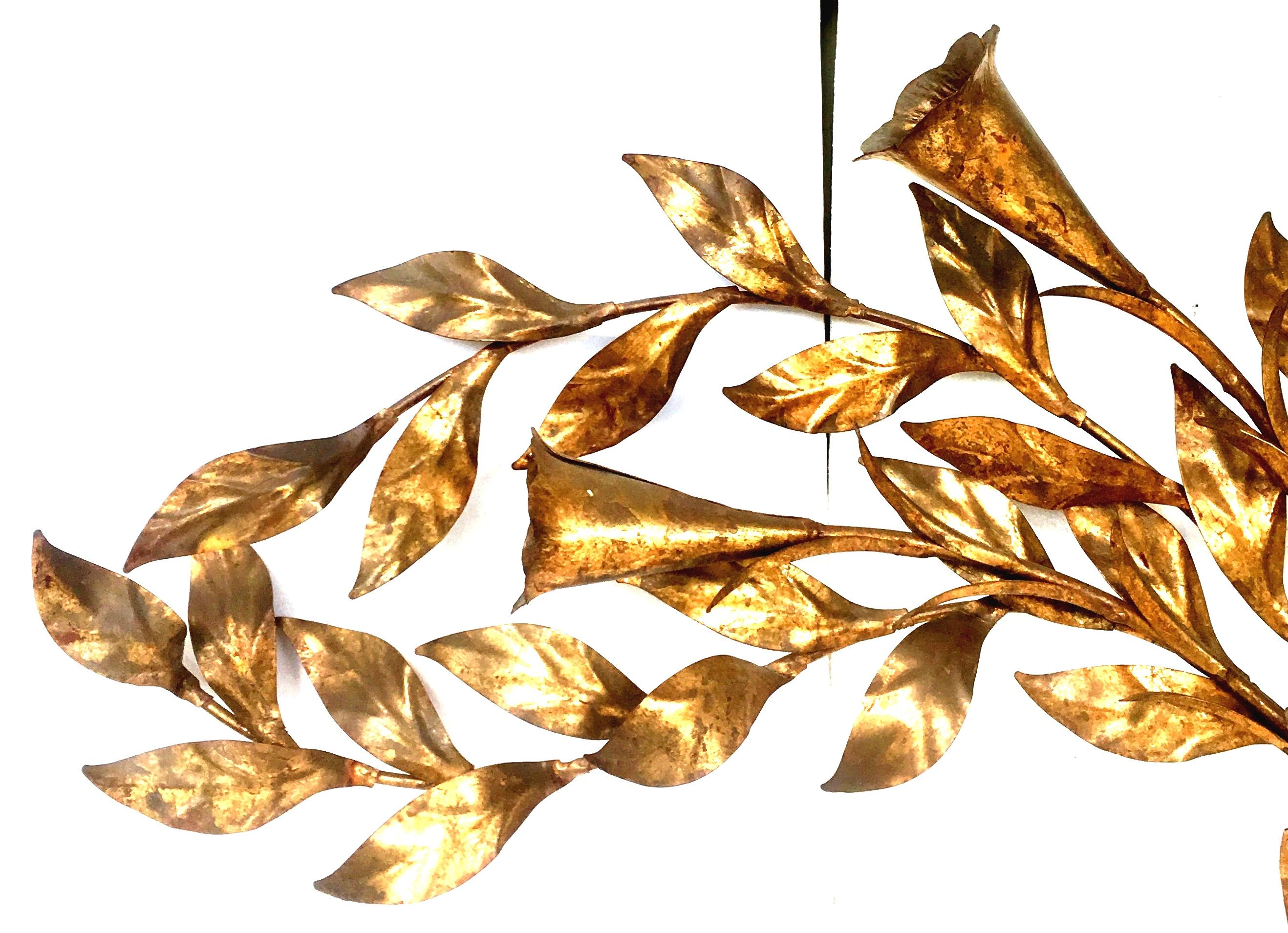 1950'S Monumental Italian Gold Leaf Floral Sheaf Wall Sculpture By Florentia In Good Condition For Sale In West Palm Beach, FL