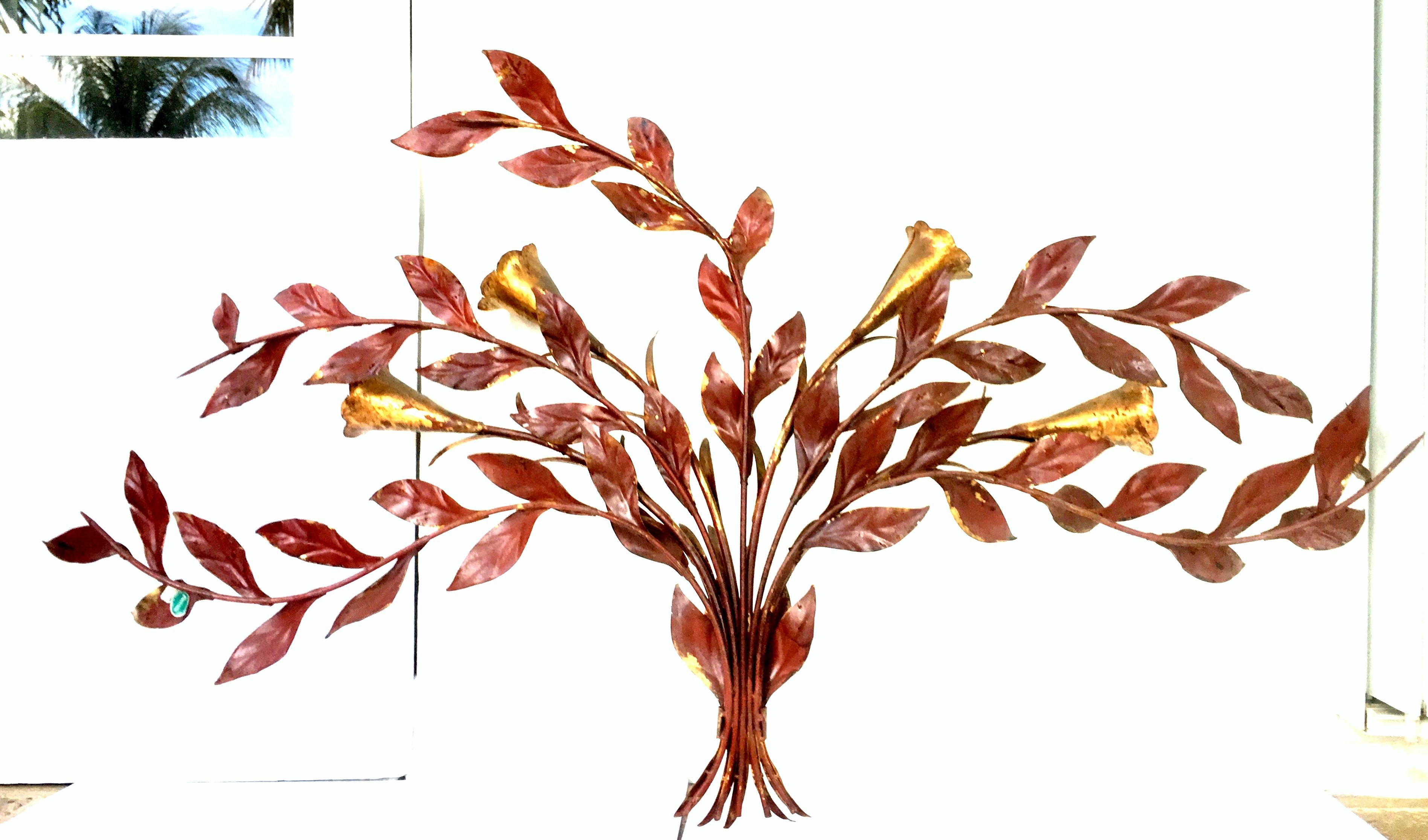 1950'S Monumental Italian Gold Leaf Floral Sheaf Wall Sculpture By Florentia For Sale 3