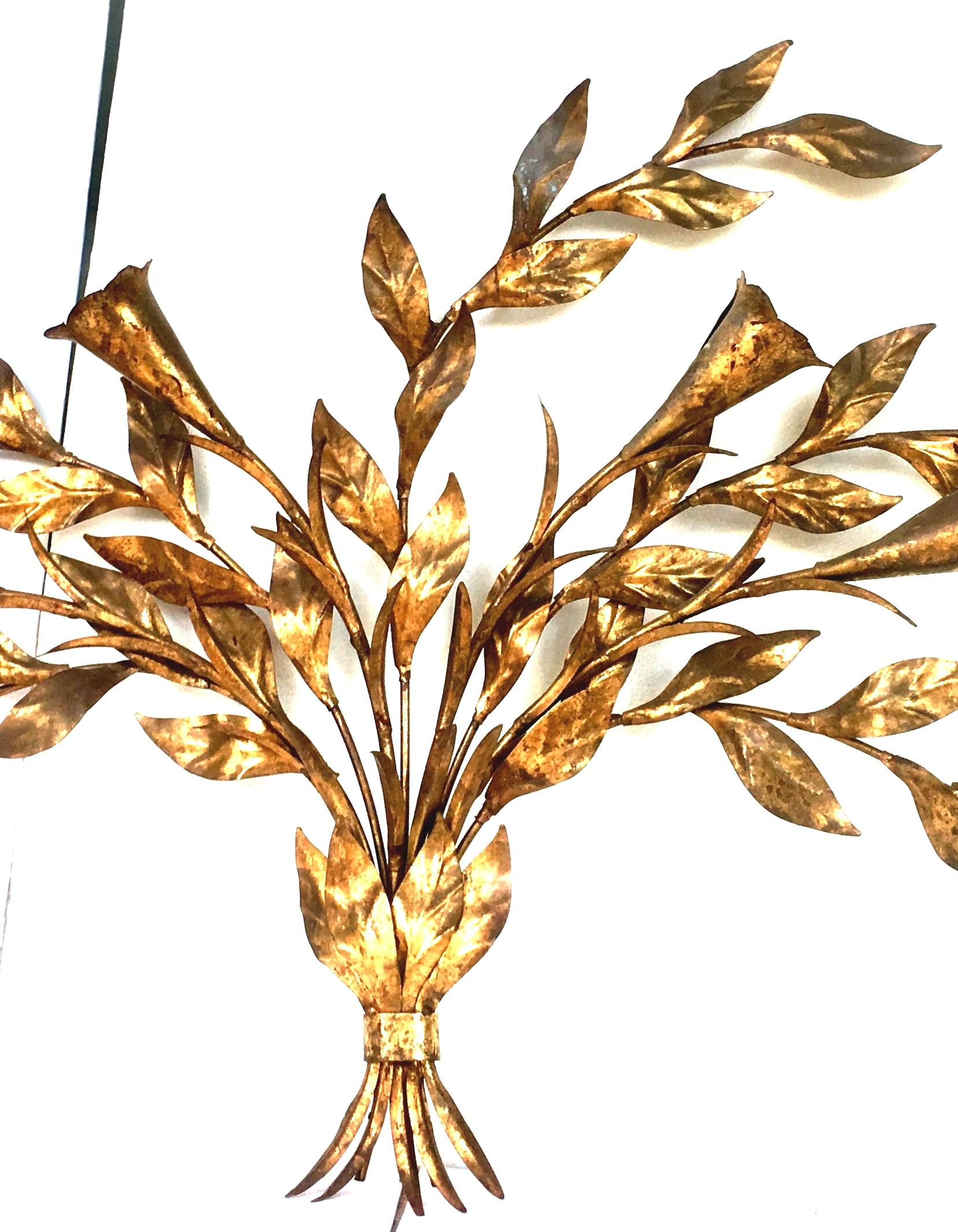 20th Century 1950s Monumental Italian Gold Leaf Floral Sheaf Wall Sculpture by Florentia For Sale