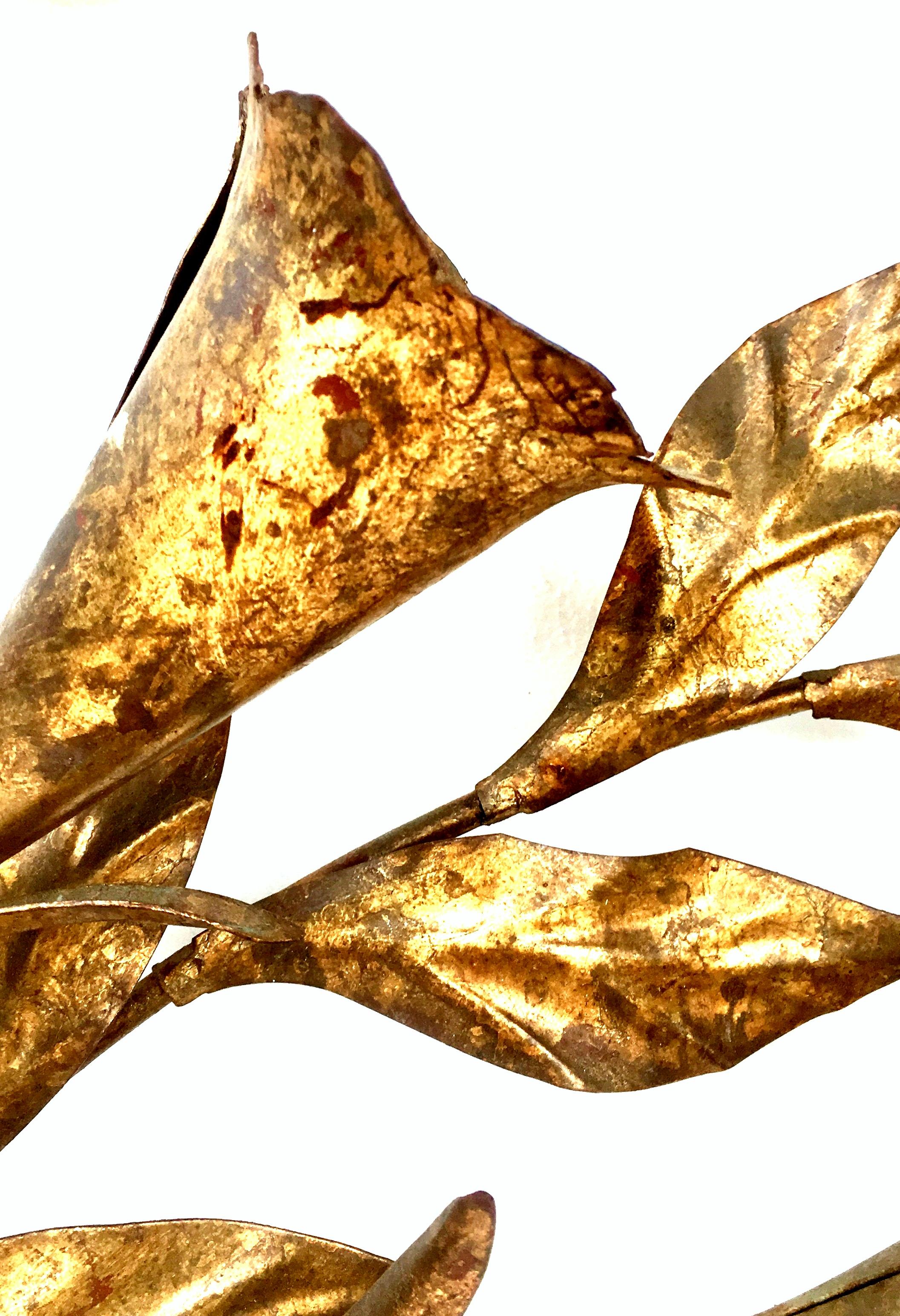 Brass 1950'S Monumental Italian Gold Leaf Floral Sheaf Wall Sculpture By Florentia For Sale
