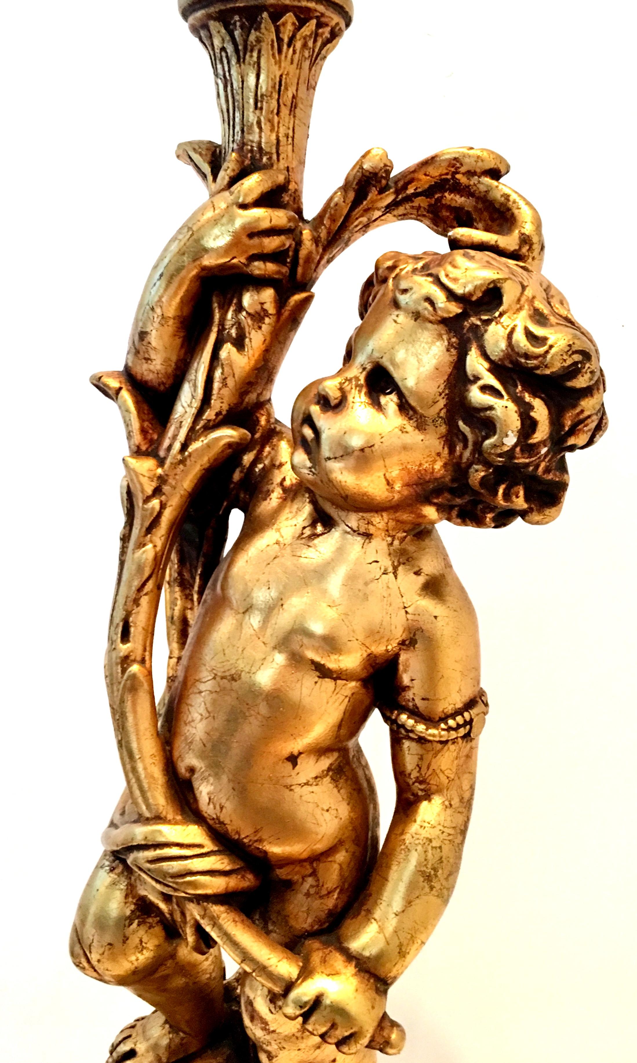 1950s Monumental Neoclassical Style Gold Figural Putti Lamp and Gilt Shade For Sale 5