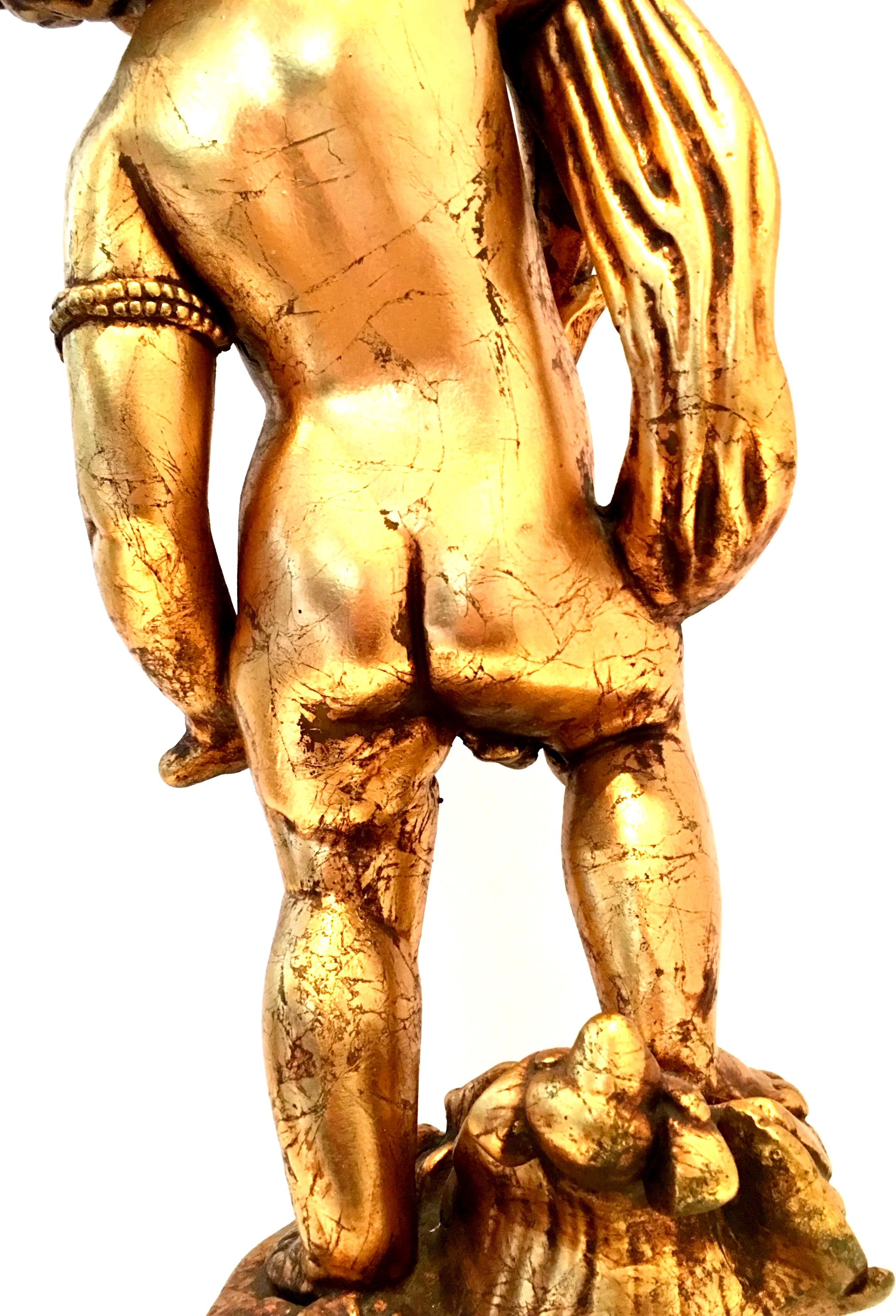 1950'S Monumental Neoclassical Style Gold Figural Putti Lamp & Gilt Shade 3